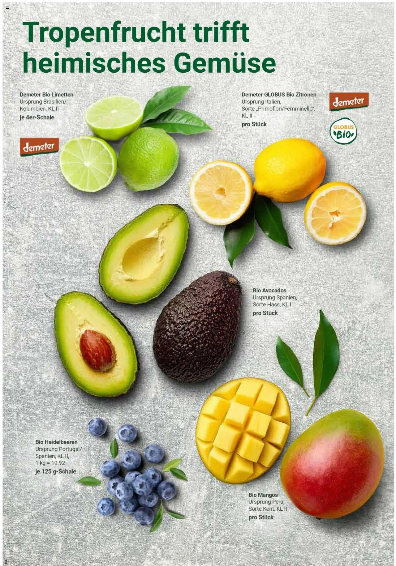 Globus prospekt Freilassing	 - gültig ab dem 22.06.2025 | Seite: 2 | Produkte: Heidelbeeren, Avocado, Gemüse, Zitronen