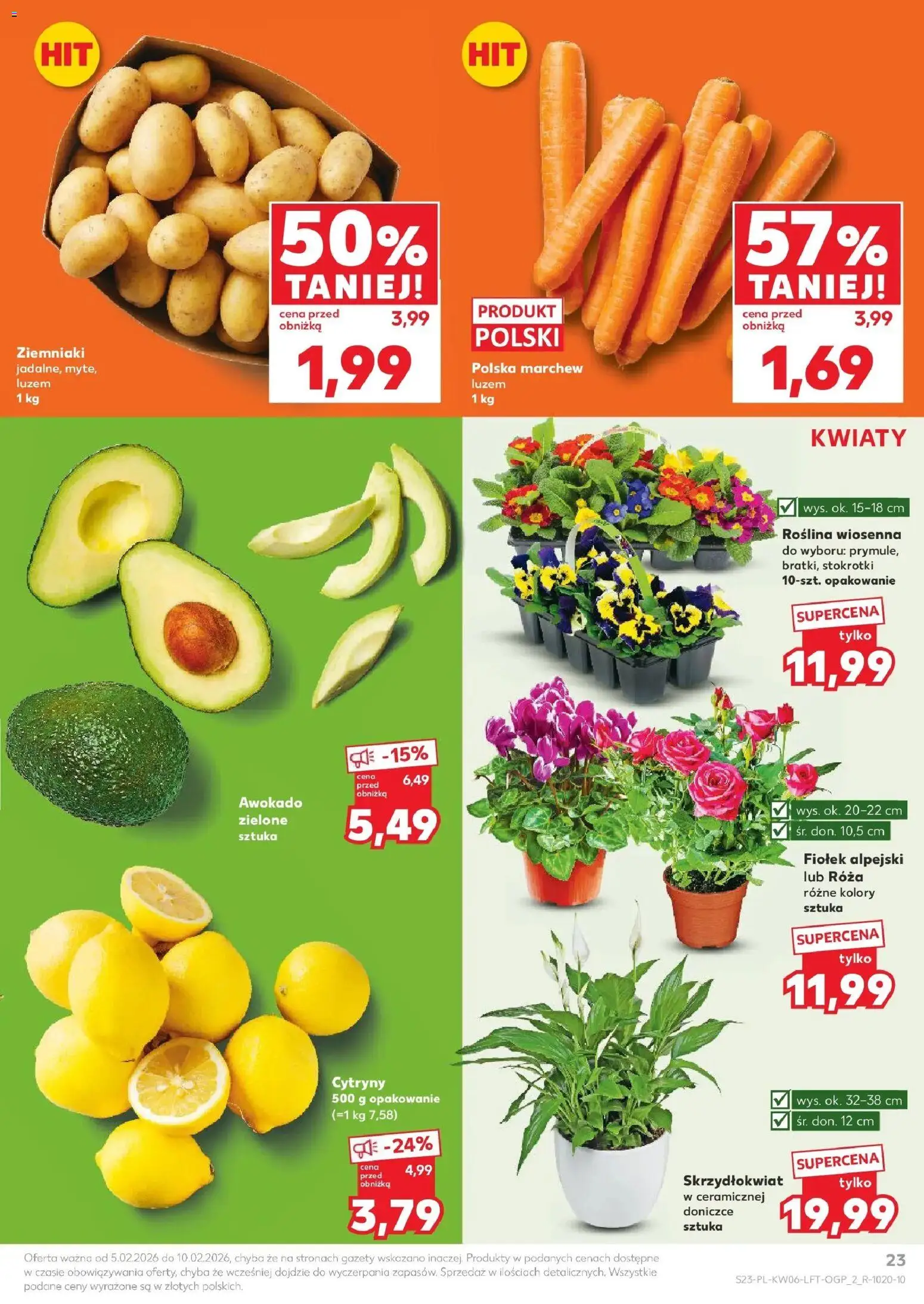 Kaufland gazetka od 05.02.2026 | Strona: 23 | Produkty: Cytryny, Kwiaty, Awokado, Ziemniaki