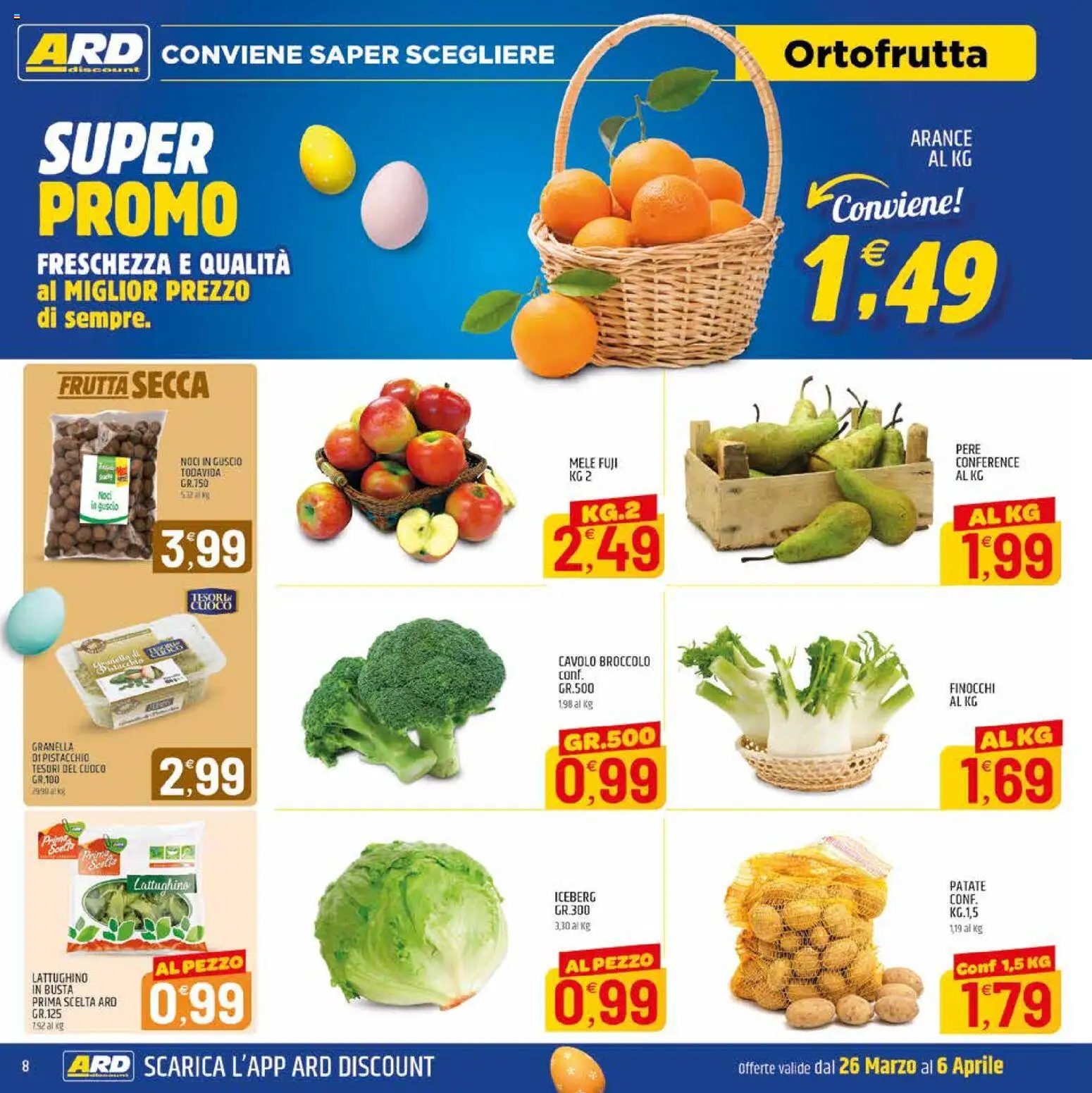Volantino ARD Discount del 26.03.2026 | Pagina: 8 | Prodotti: Mele, Arance, Noci, Cavolo