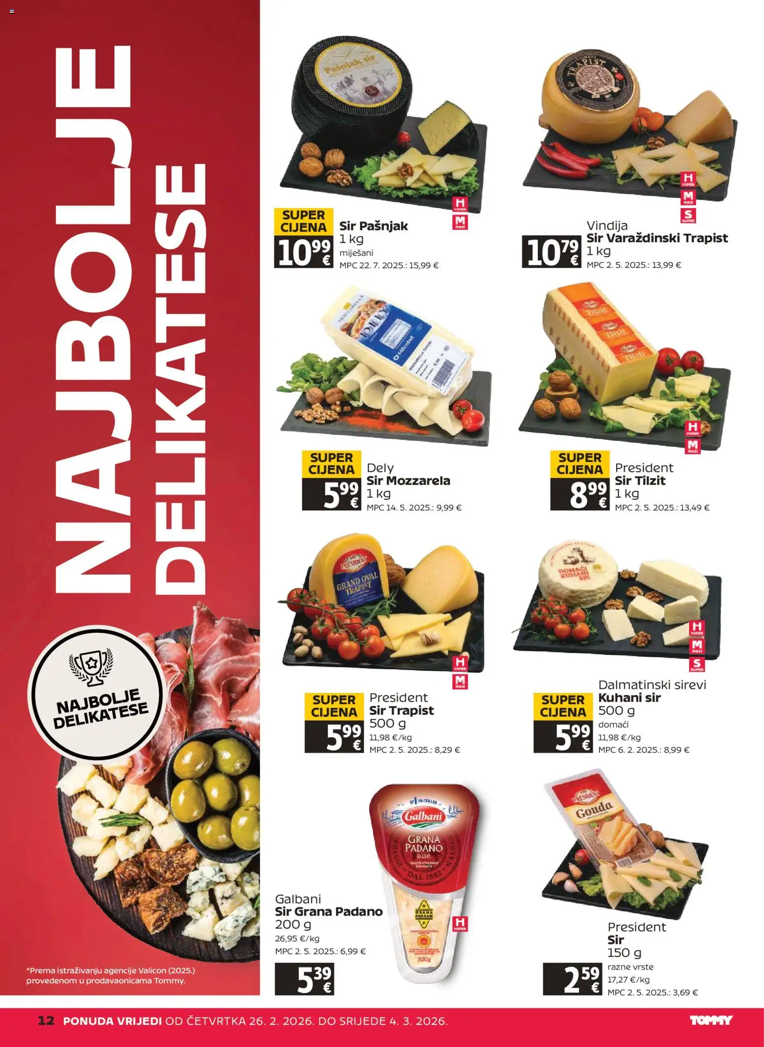 Tommy katalog | vrijedi od 26.02.2026 | Stranica: 12 | Proizvodi: Vindija, Grana Padano, Sir, Gouda
