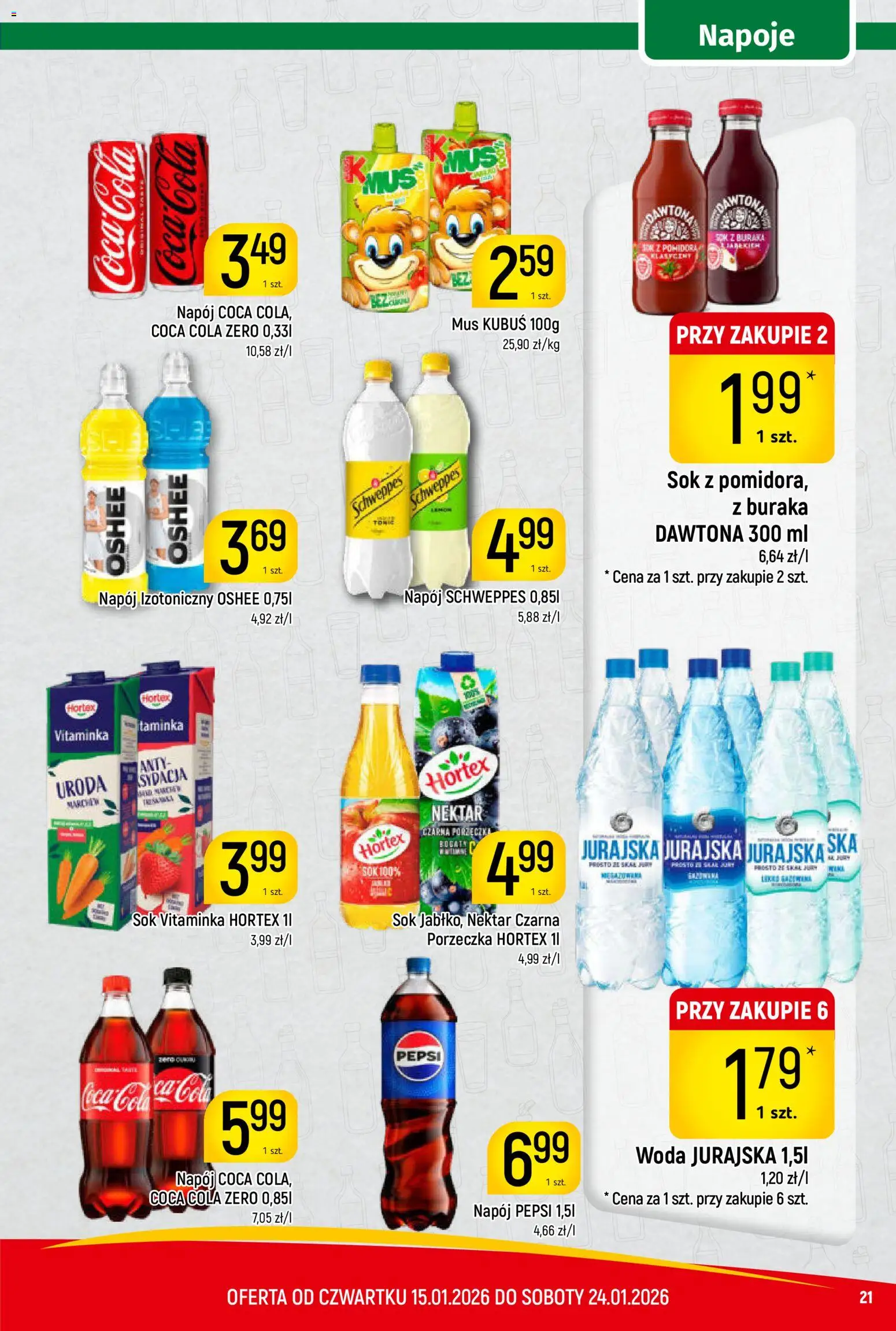 Piotruś Pan Gazetka od 15.01.2026 | Strona: 21 | Produkty: Coca Cola zero, Napoje, Pepsi, Woda