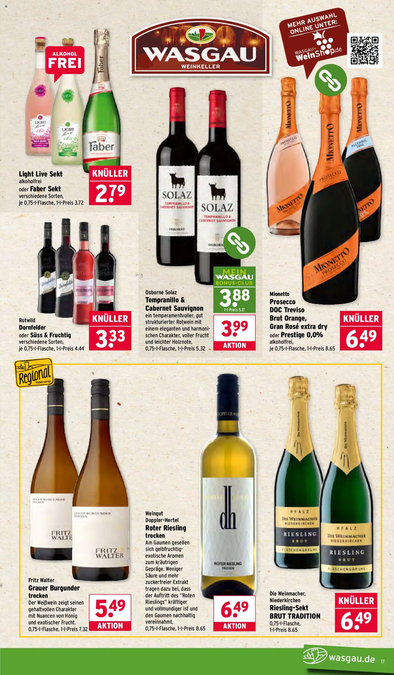 Wasgau Prospekt 	 – gültig ab 12.01.2026 | Seite: 17 | Produkte: Osborne, Weißwein, Rotwein, Sekt