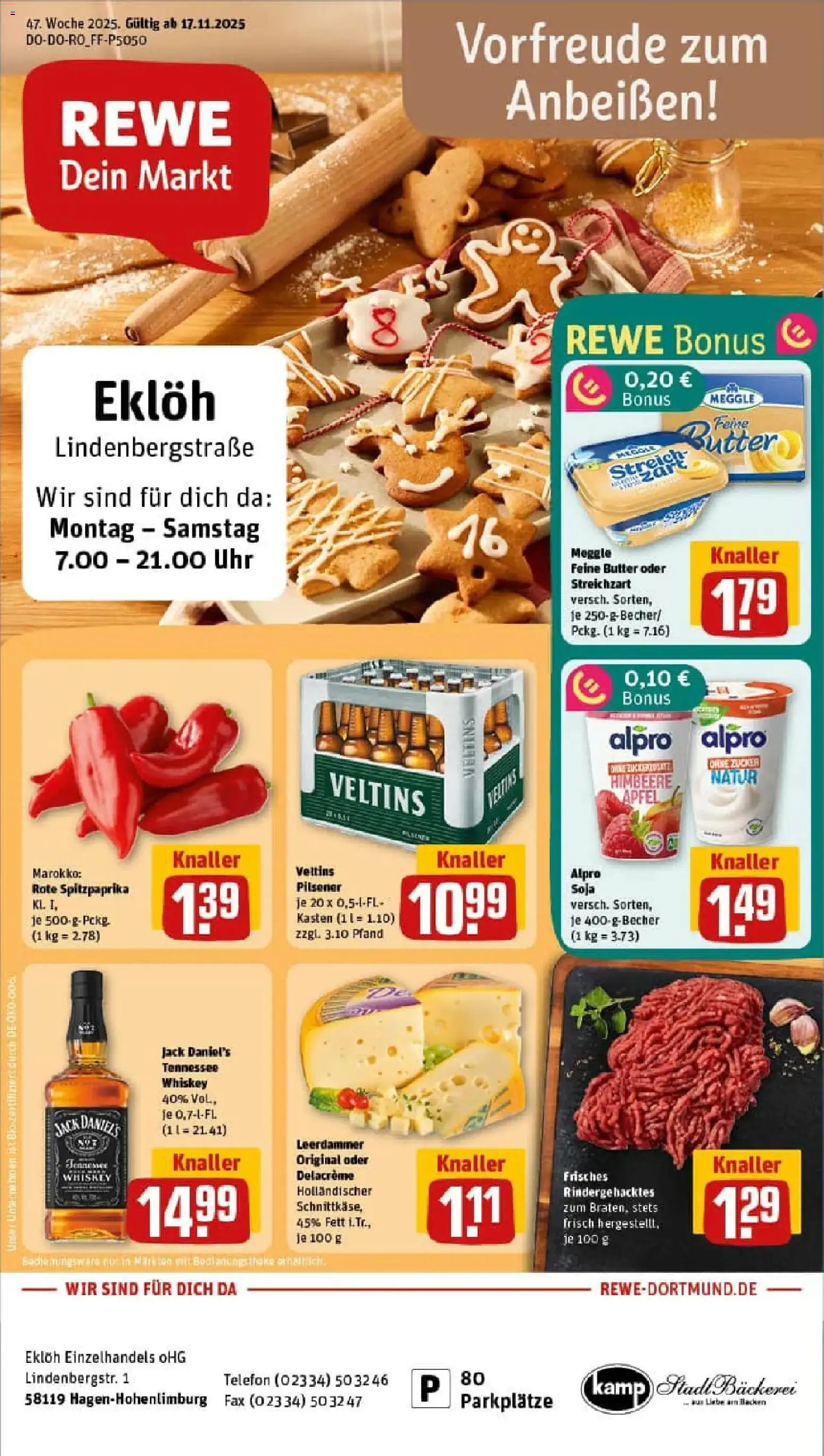 Rewe prospekt Hagen	 – gültig ab 17.11.2025 | Seite: 1 | Produkte: Alpro, Zucker, Whiskey, Uhr