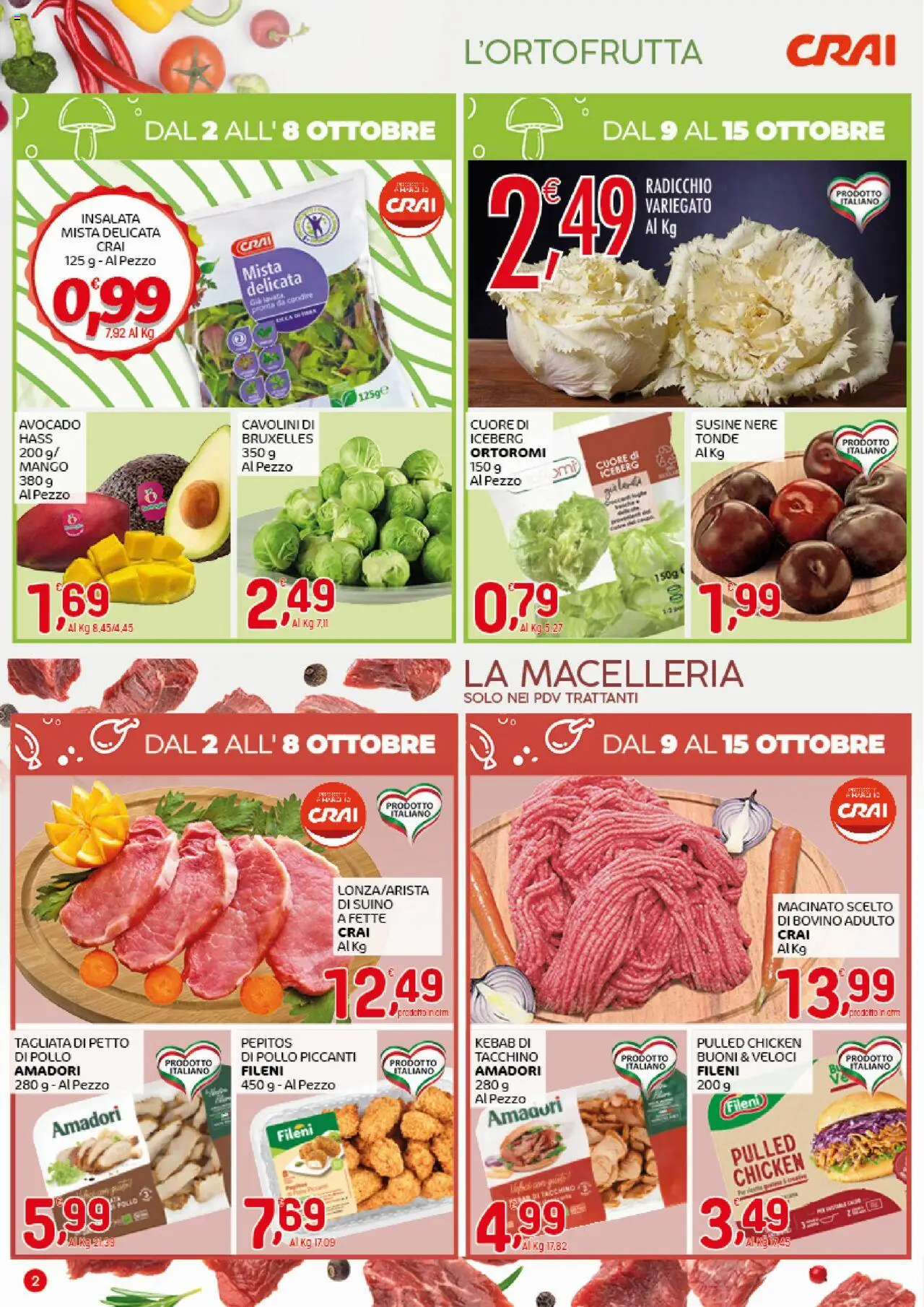 Volantino CRAI del 02.10.2025 | Pagina: 2 | Prodotti: Pollo, Insalata, Suino, Susine