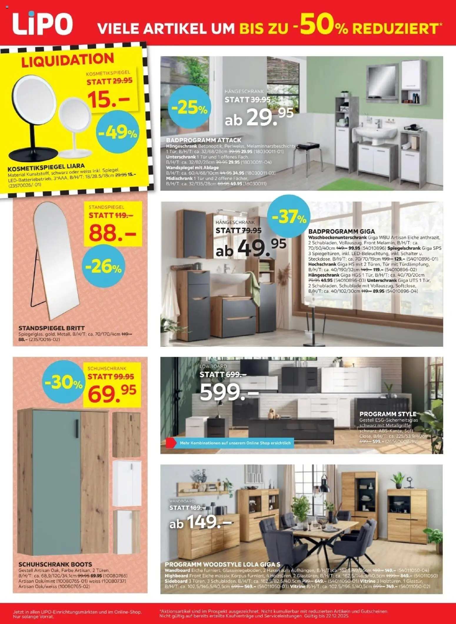 Lipo Aktionen -50% – gültig ab 09.12.2025 | Seite: 10 | Produkte: Schuhschrank, Kosmetikspiegel, Sideboard, Lowboard