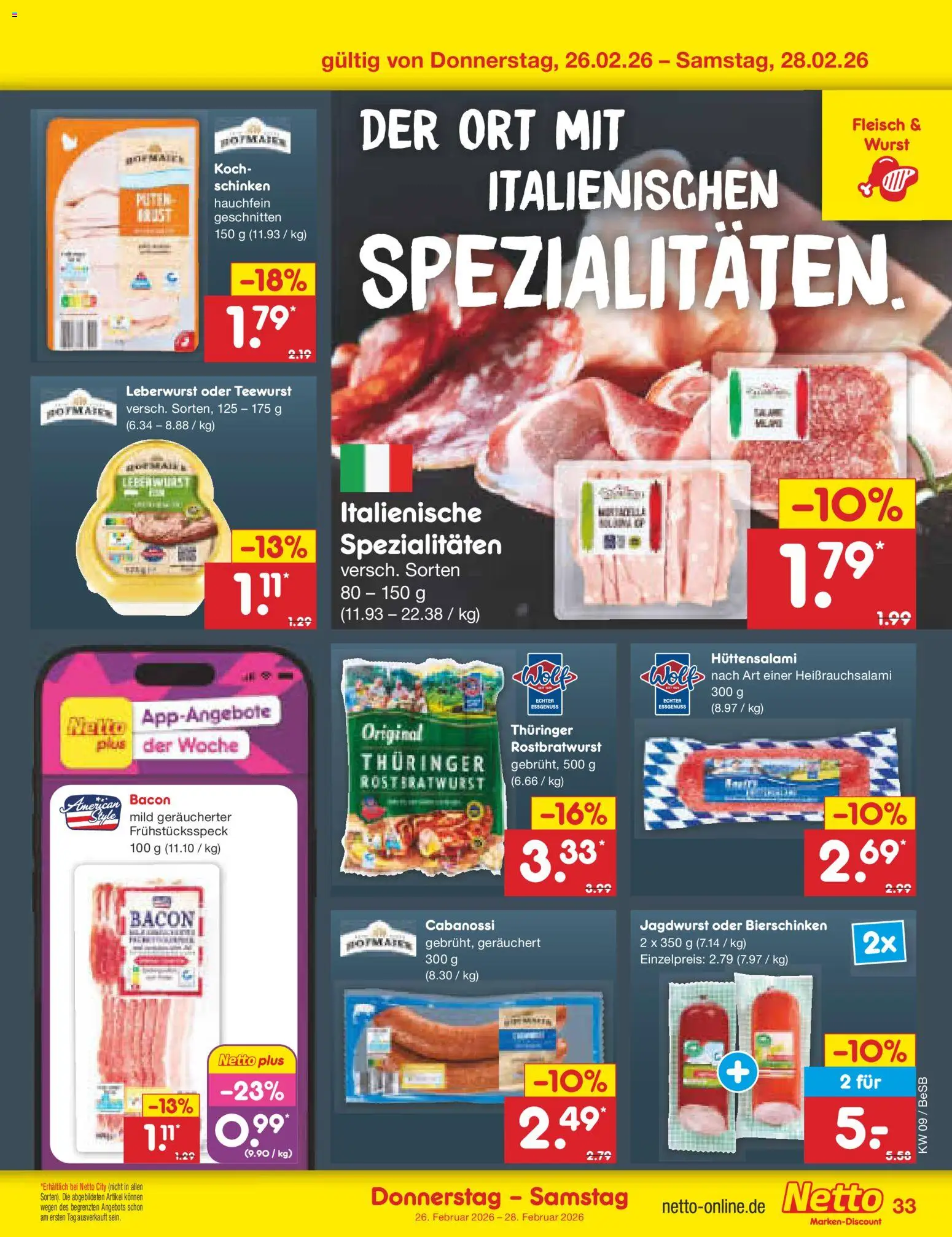 Netto Marken-Discount Prospekt 	 – gültig ab 23.02.2026 | Seite: 51 | Produkte: Wurst, Schinken, Fleisch