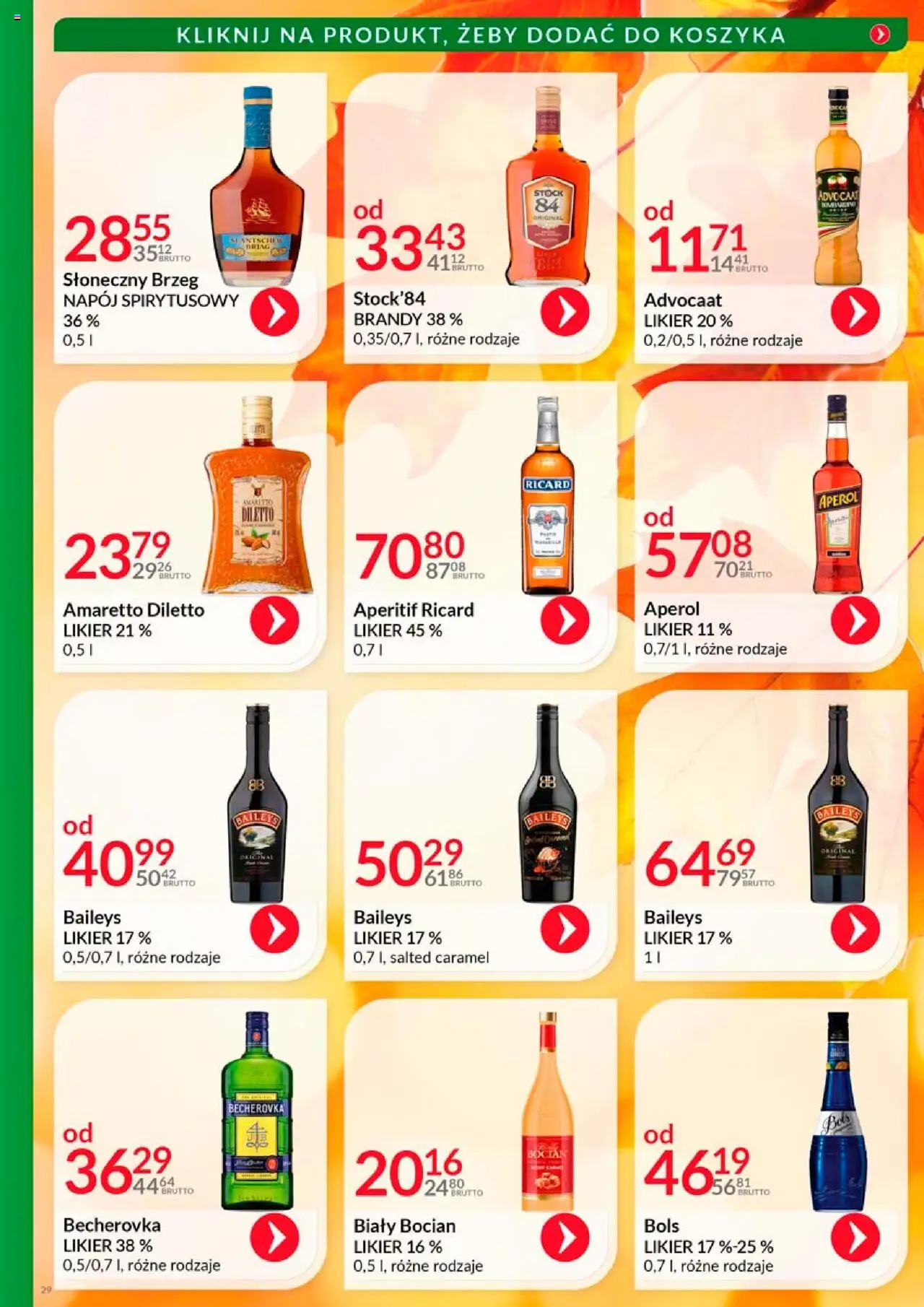 Eurocash Gazetka - Katalog Alkoholowy od 01.10.2025 | Strona: 29 | Produkty: Baileys, Becherovka, Amaretto, Aperol