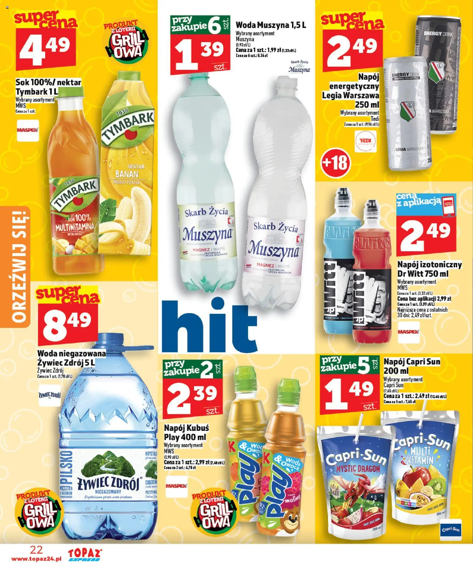 Topaz gazetka - Express od 23.04.2026 | Strona: 22 | Produkty: Maliny, Grill, Sok, Woda