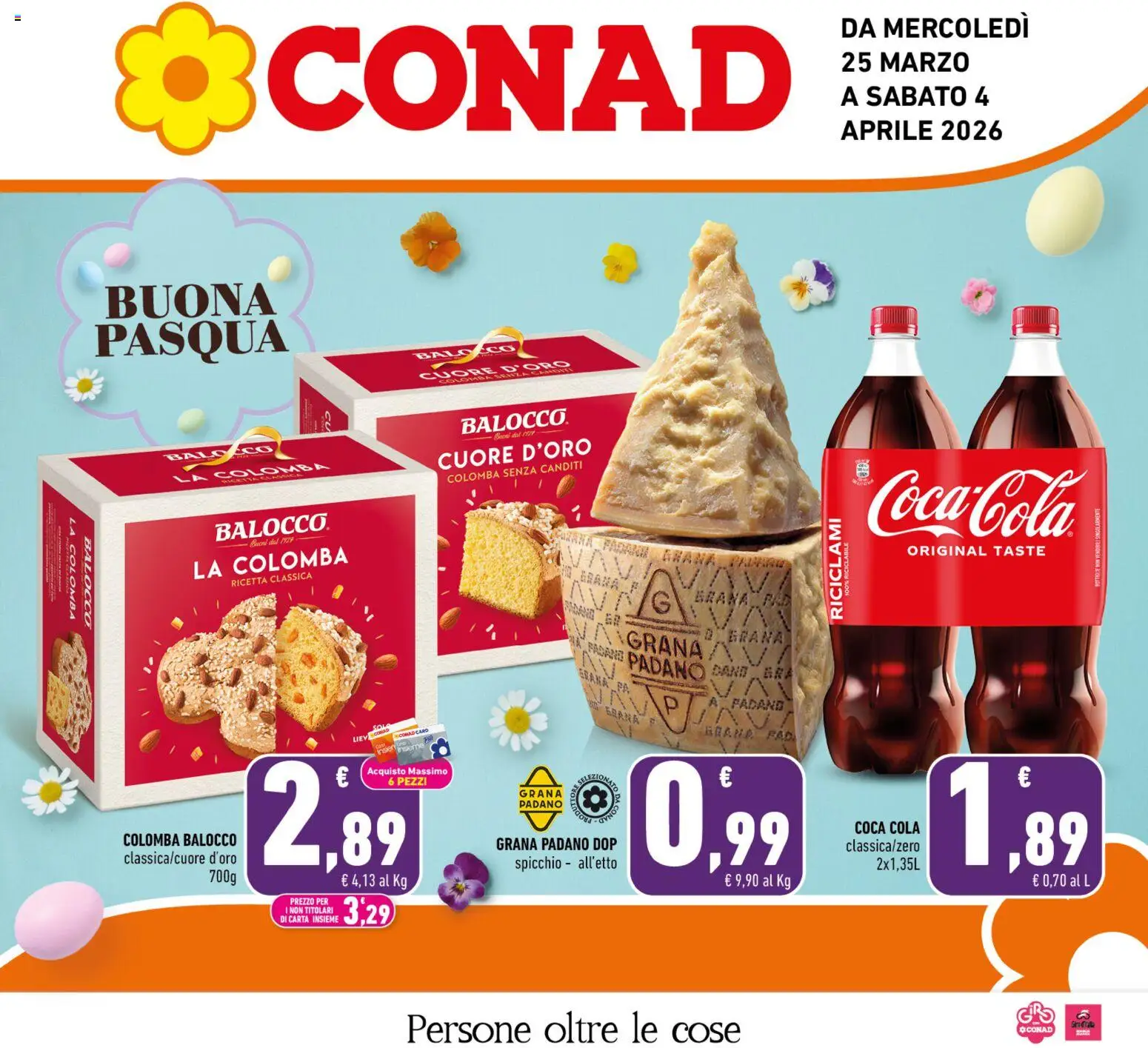Volantino Conad del 25.03.2026 | Pagina: 1 | Prodotti: Grana Padano, Coca Cola