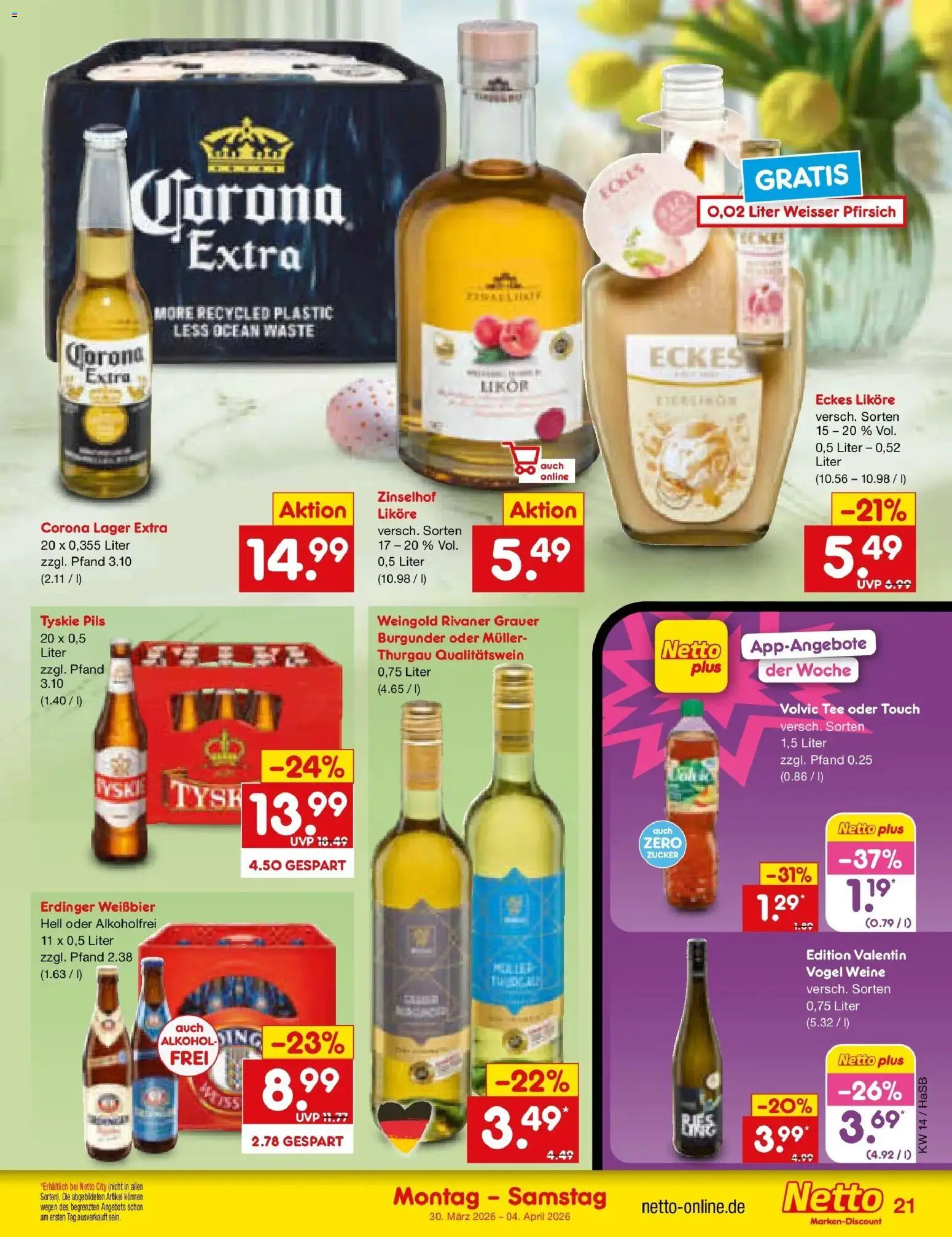 Netto Marken-Discount Prospekt Wuppertal	 – gültig ab 30.03.2026 | Seite: 25 | Produkte: Weißbier, Zucker, Pfirsich, Tee