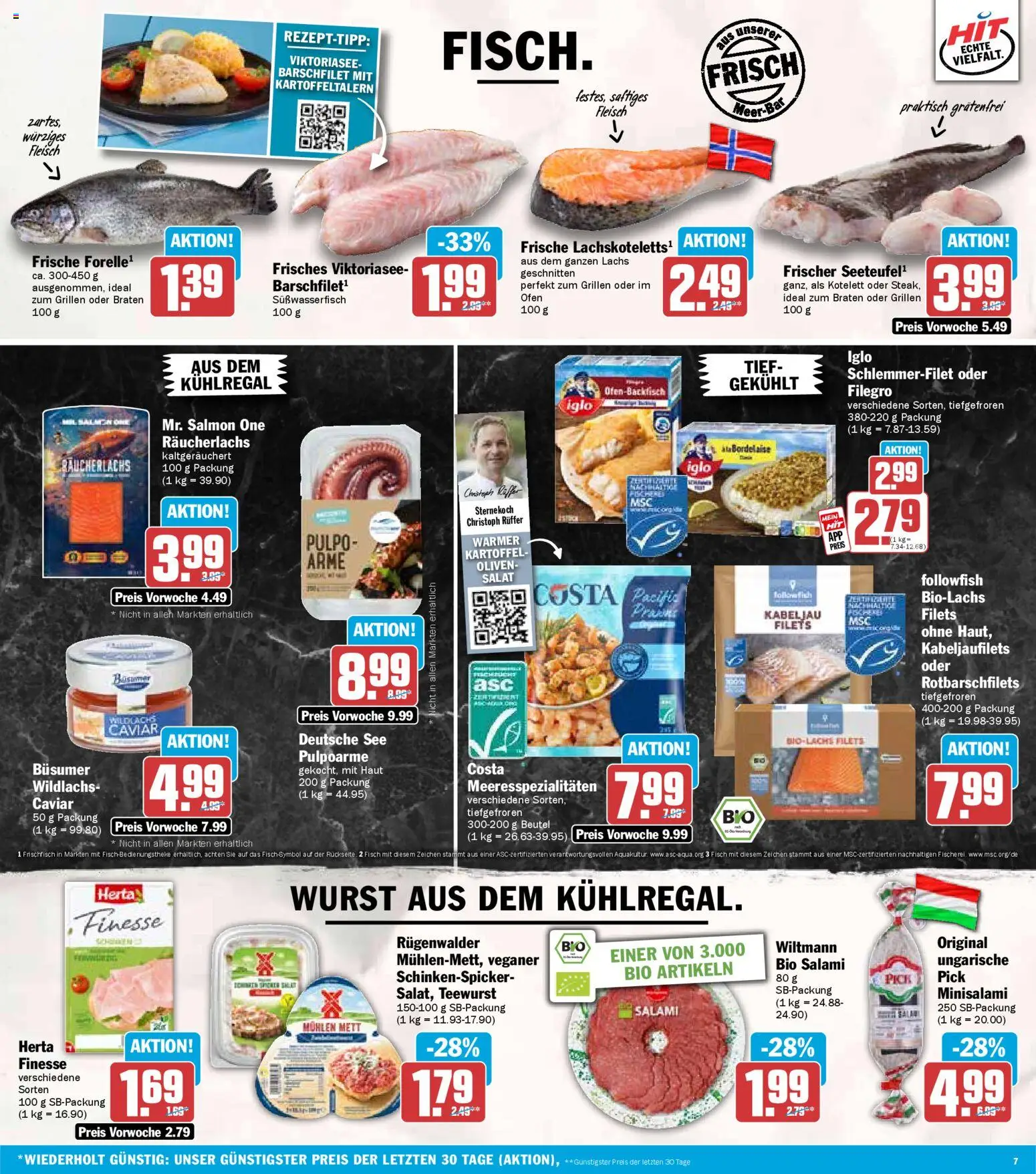 HIT - Rheinland-Pfalz – gültig ab 27.10.2025 | Seite: 7 | Produkte: Lachs, Räucherlachs, Fleisch, Salat
