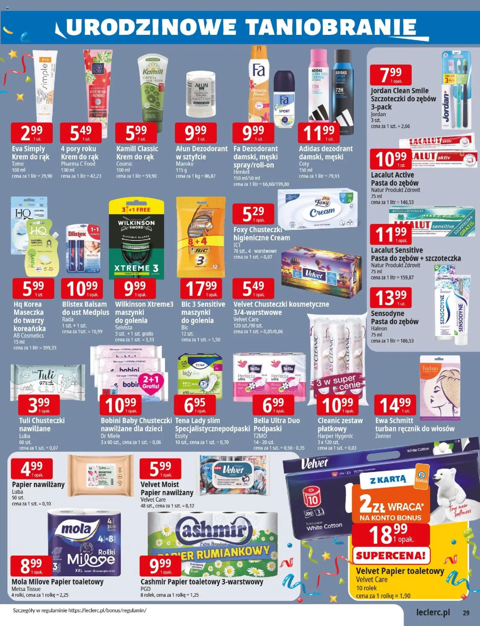 E.Leclerc Gazetka - Wrocław od 04.11.2025 | Strona: 29 | Produkty: Karta, Papier toaletowy, Krem, Dezodorant