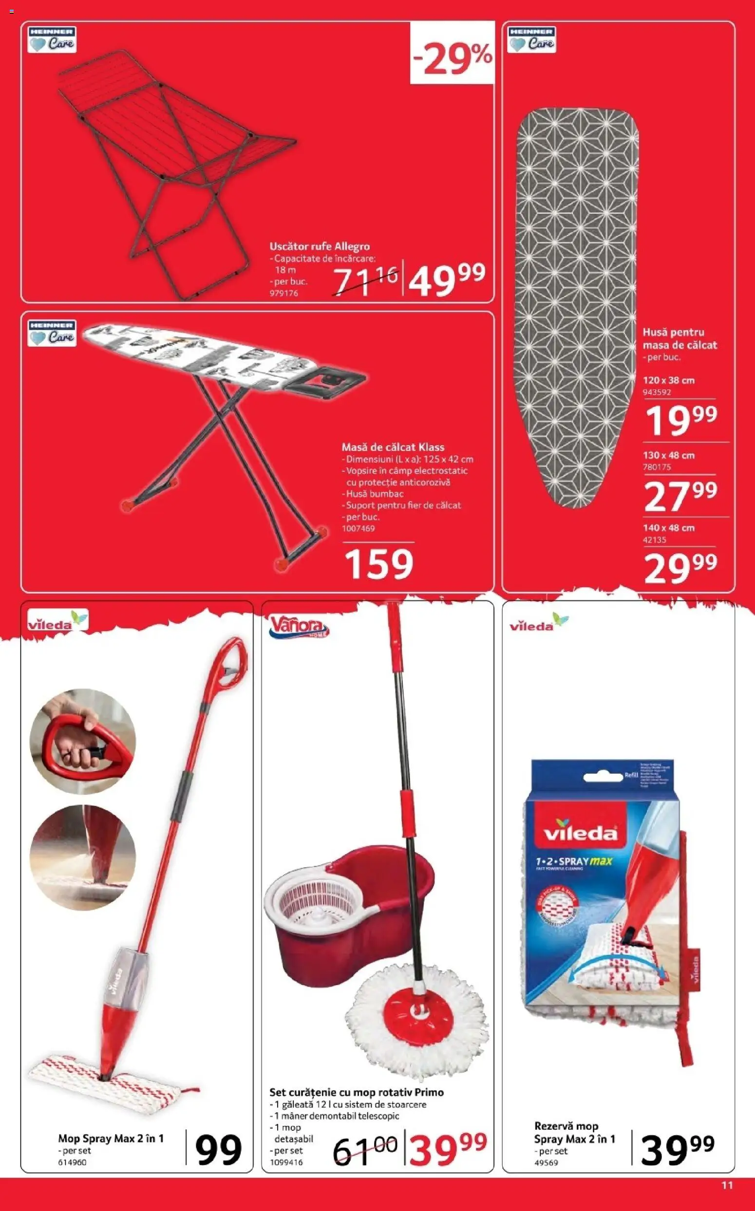 Noul catalog Selgros – valabil de la 17.04.2026 | Pagină: 11 | Produse: Fier de călcat, Mop, Uscător rufe, Masă de călcat