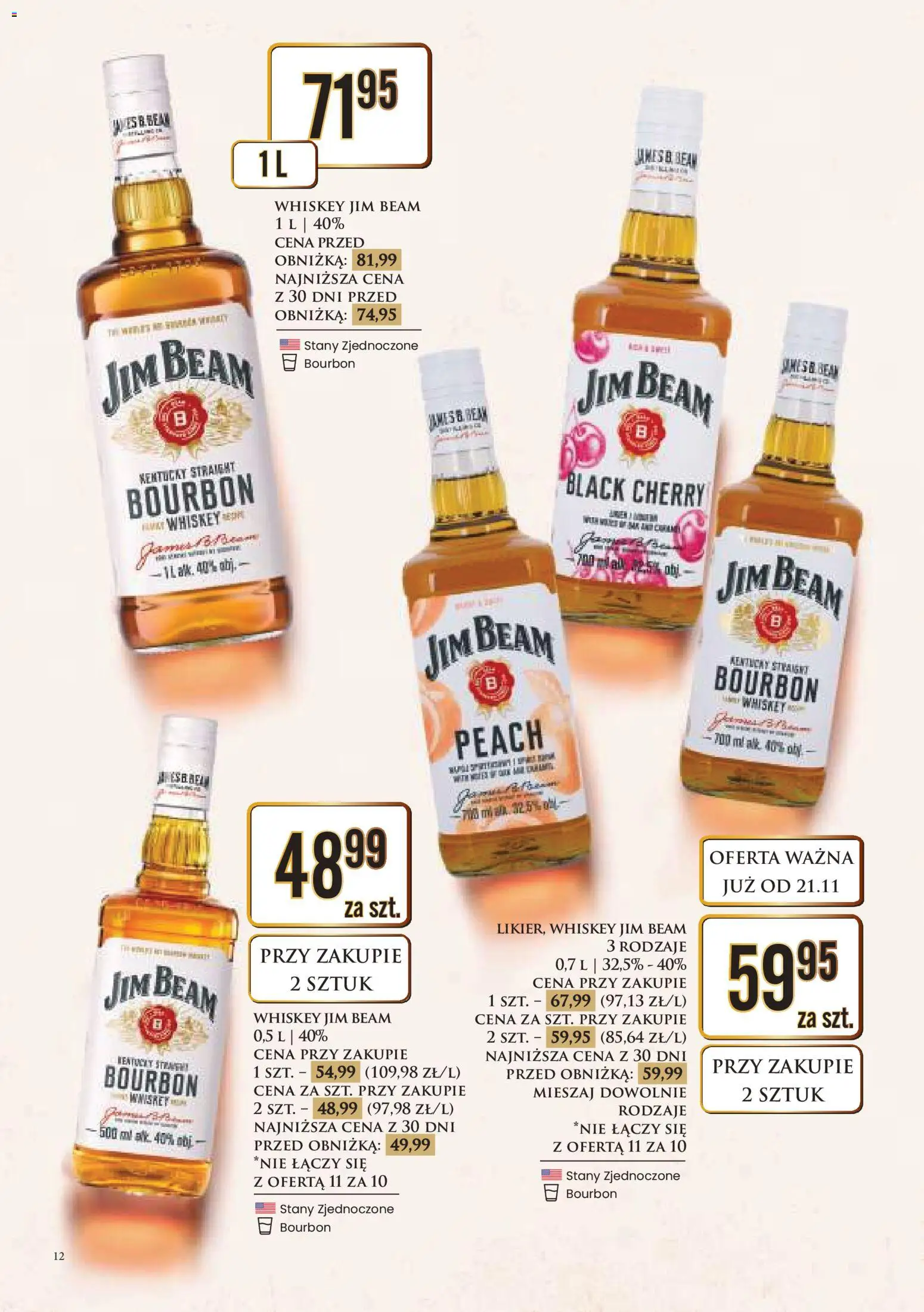 Dino Gazetka alkoholowa od 21.11.2025 | Strona: 12 | Produkty: Bourbon, Jim Beam