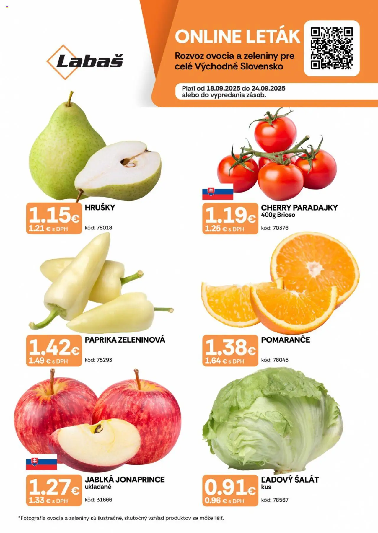 Nové Labaš akcie – leták je platný od 18.09.2025 | Strana: 1 | Produkty: Pomaranče, Paradajky, Šalát, Cherry paradajky