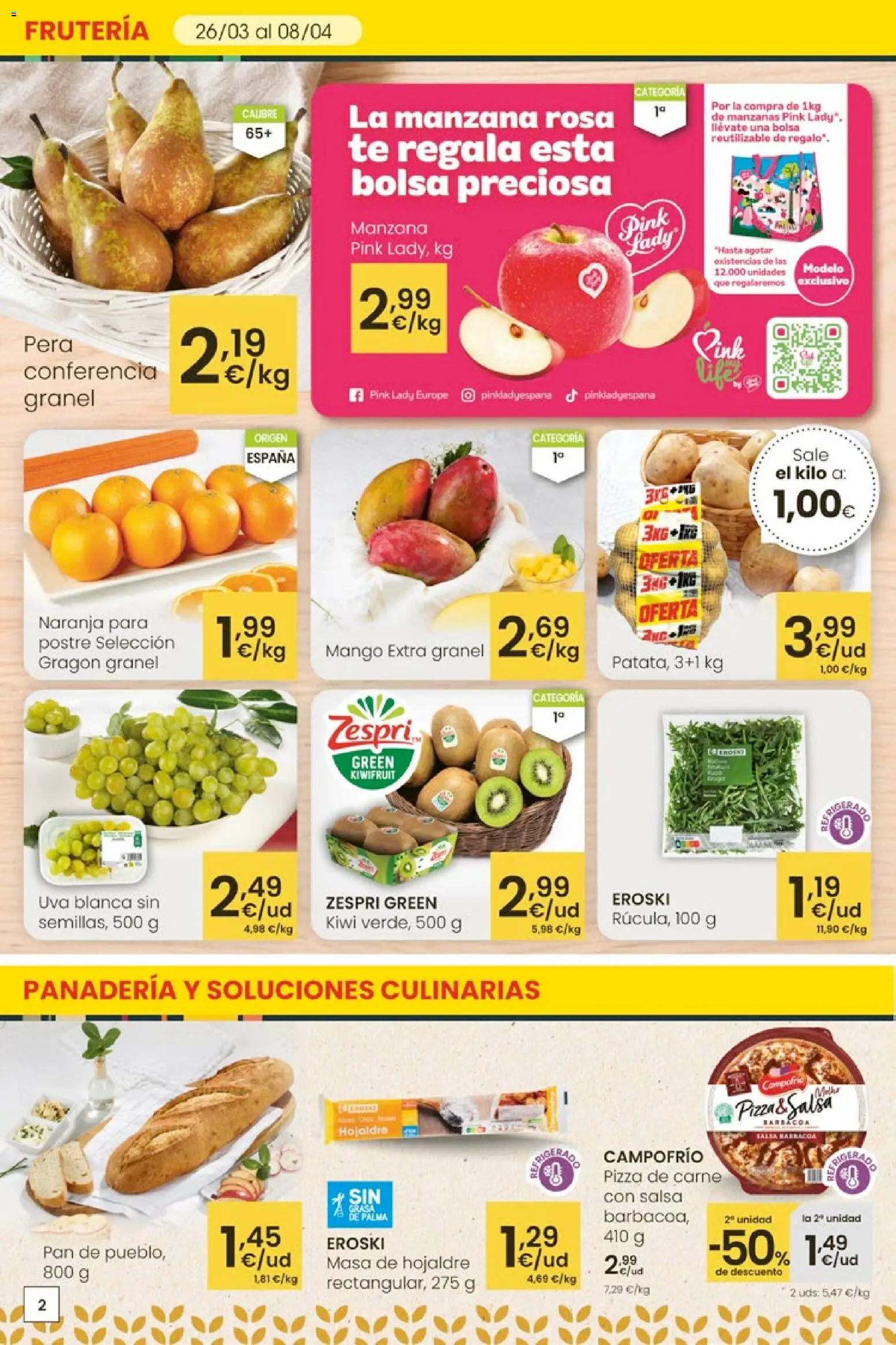 Eroski Aliprox  │ válido desde el 26.03.2026 | Página: 2 | Productos: Pizza, Manzana, Barbacoa, Ρούτερ