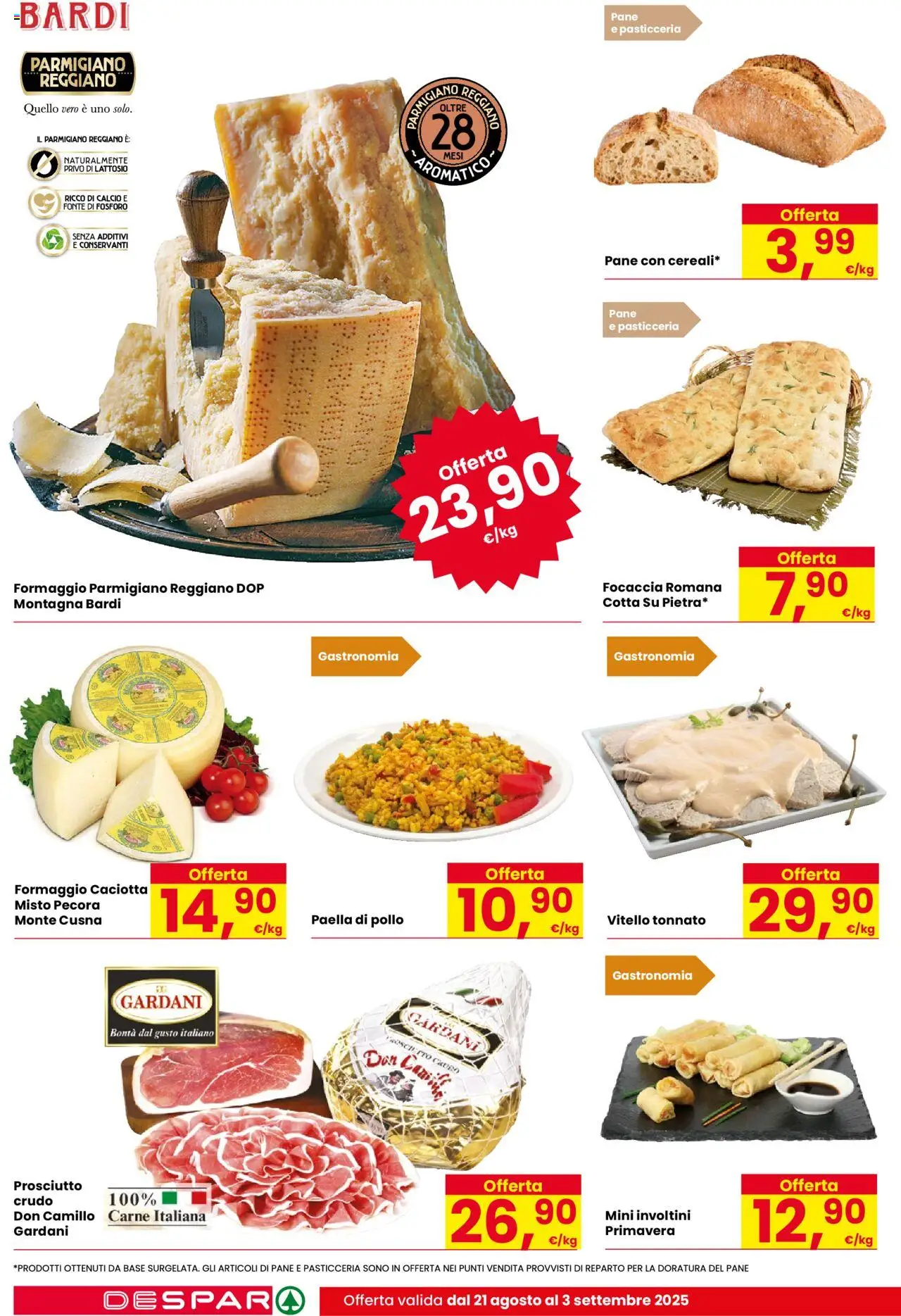 Volantino Eurospar del 21.08.2025 | Pagina: 10 | Prodotti: Pane, Formaggio, Parmigiano reggiano, Parmigiano