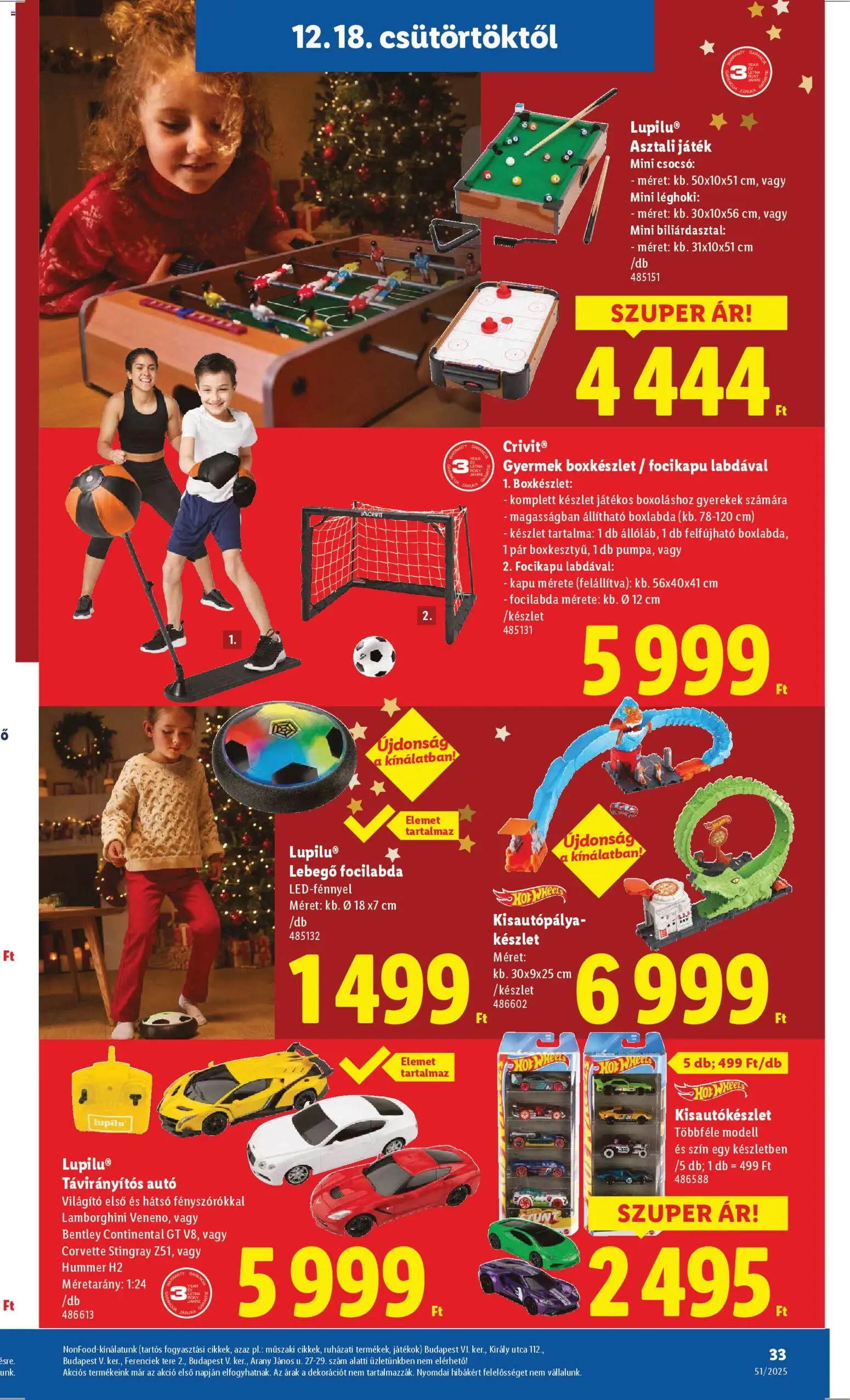 Lidl akciós ujság - amely érvényes a következő dátumtól: 18.12.2025 | Oldal: 33 | Termékek: Játék, Játékok, Kapu, Focikapu
