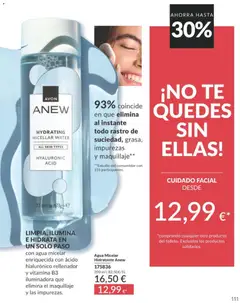Vista previa Agua Micelar Hidratante Anew, con agua micelar enriquecida con ácido hialurónico rellenador y vitamina B3 iluminadora que elimina el maquillaje y las impurezas. válido desde el 01.04.2026 | Página: 111