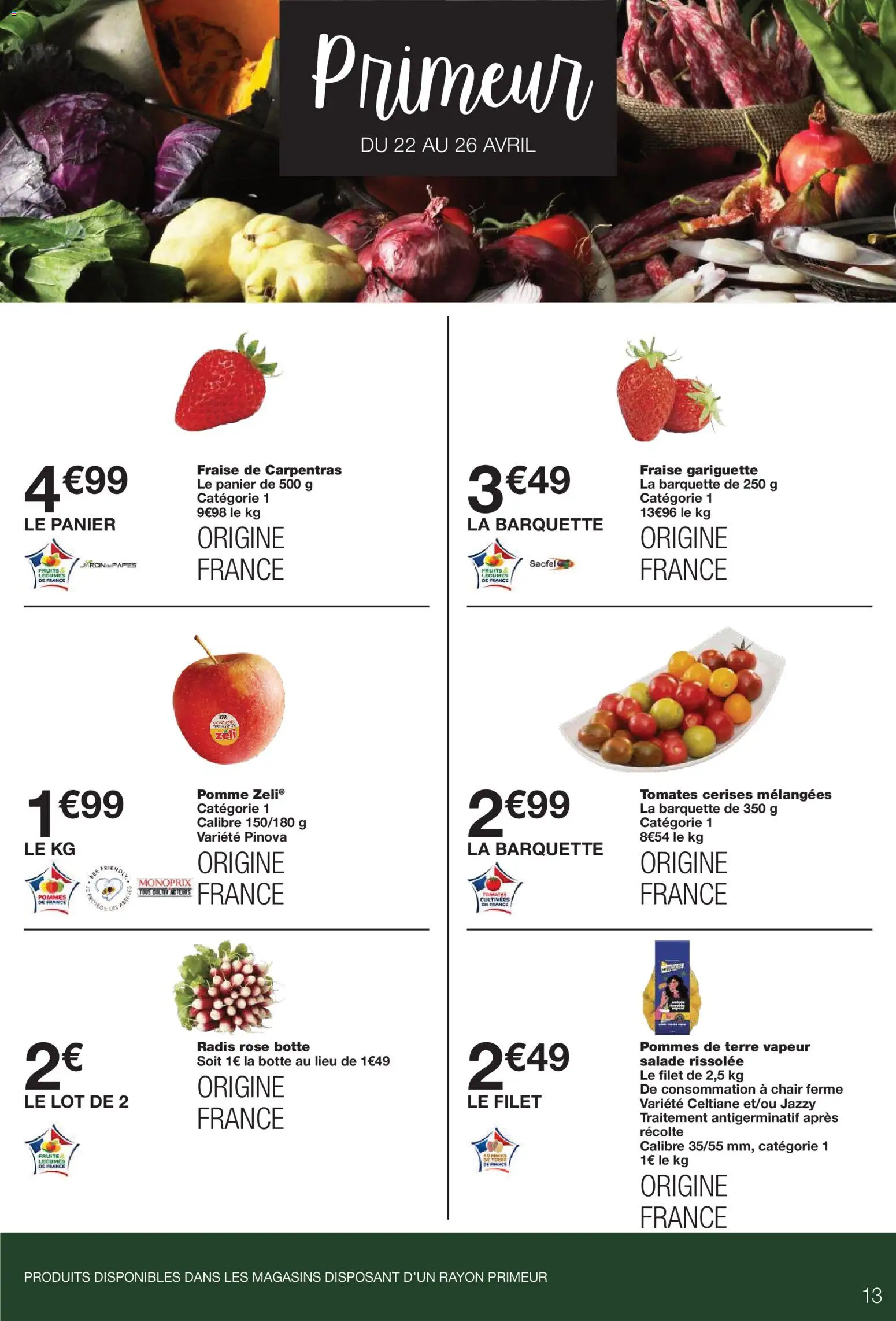 {H1} | Page: 13 | Produits: Fraise, Pomme, Radis, Pommes de terre
