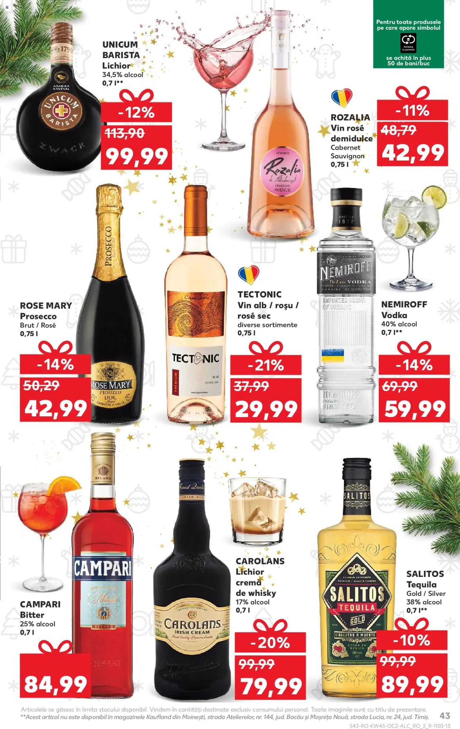 Kaufland RO akciós ujság - amely érvényes a következő dátumtól: 05.11.2025 | Oldal: 43 | Termékek: Tequila, Campari, Vodka, Whisky