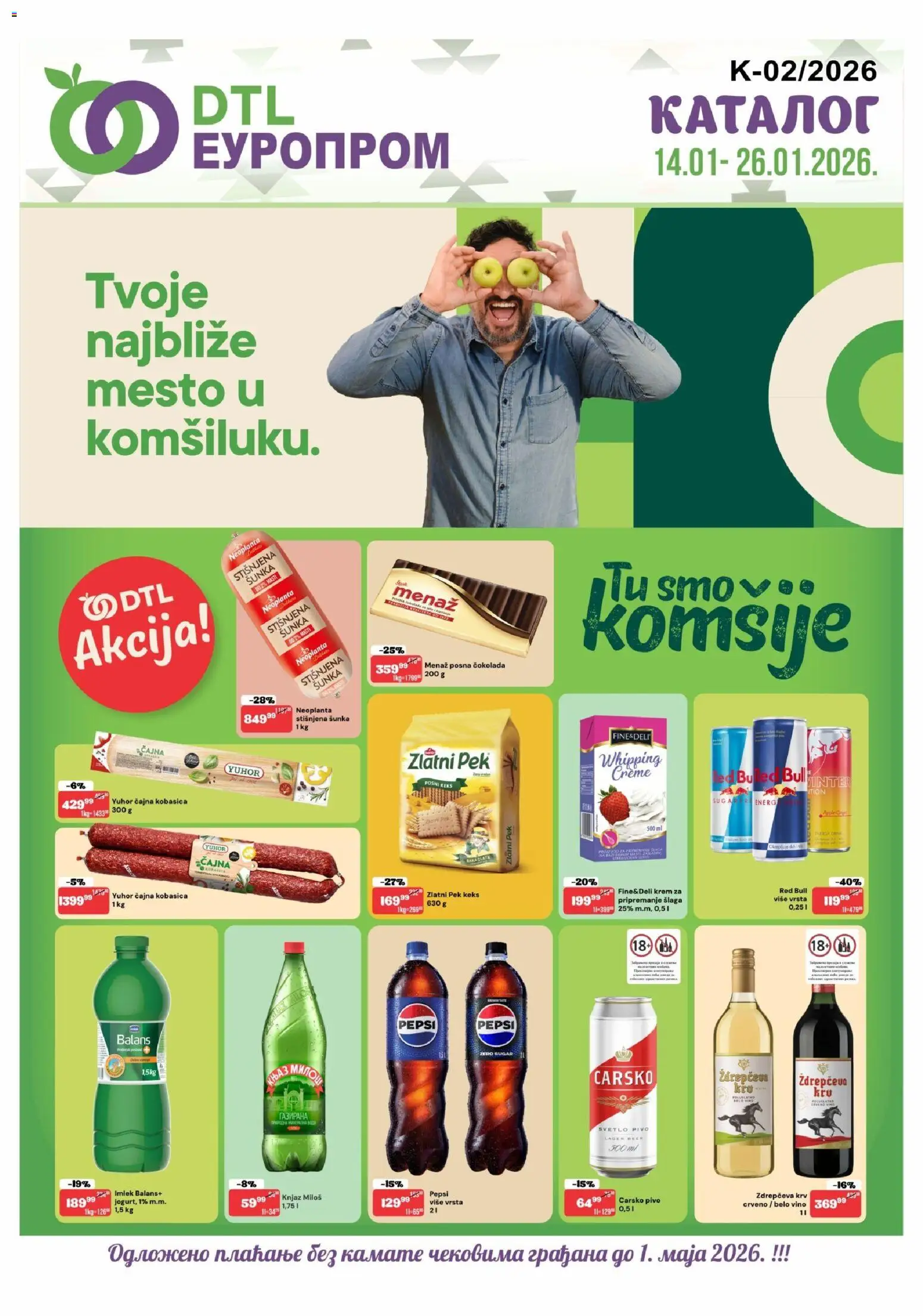 Europrom katalog - važi od 14.01.2026 | Strana: 1 | Proizvode: Keks, Mast, Red Bull, Kobasica