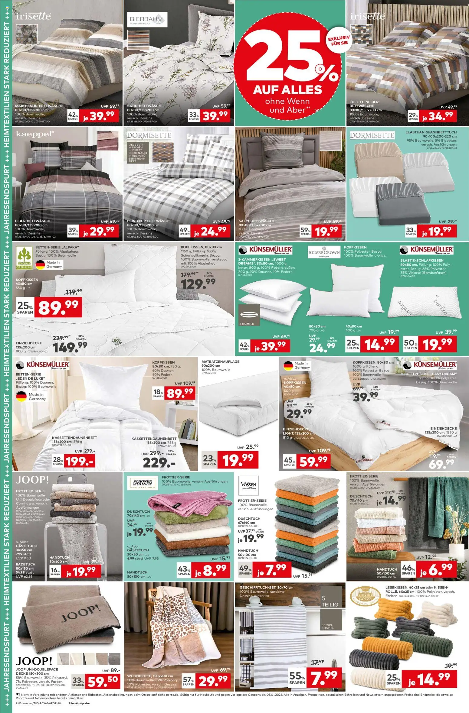 Porta! Exklusive Angebote aus den Abteilungen Haushalt und Heimtextilien – gültig ab 26.12.2025 | Seite: 2 | Produkte: Bett, Kissen, Bettwäsche, Kopfkissen