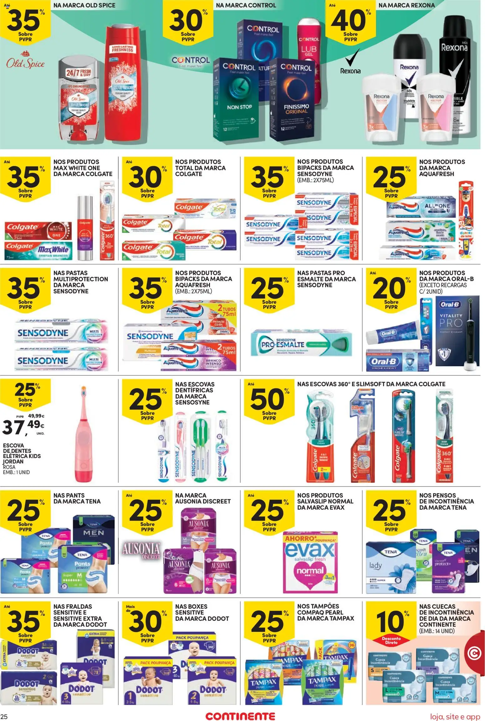 Continente Semanal Continente Bom Dia │ válido de 31.03.2026 | Página: 25 | Produtos: Escova de dentes elétrica, Fraldas, Escova de dentes, Cuecas