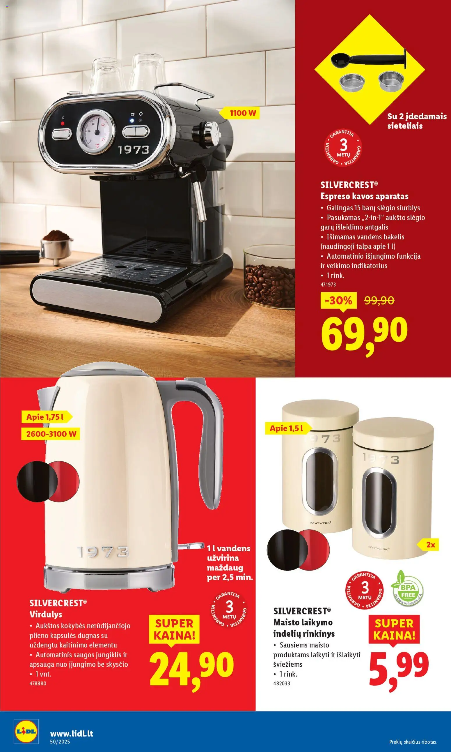 LIDL akcijos nuo 08.12.2025 | Puslapis: 8 | Prekių: Kavos aparatas, Virdulys