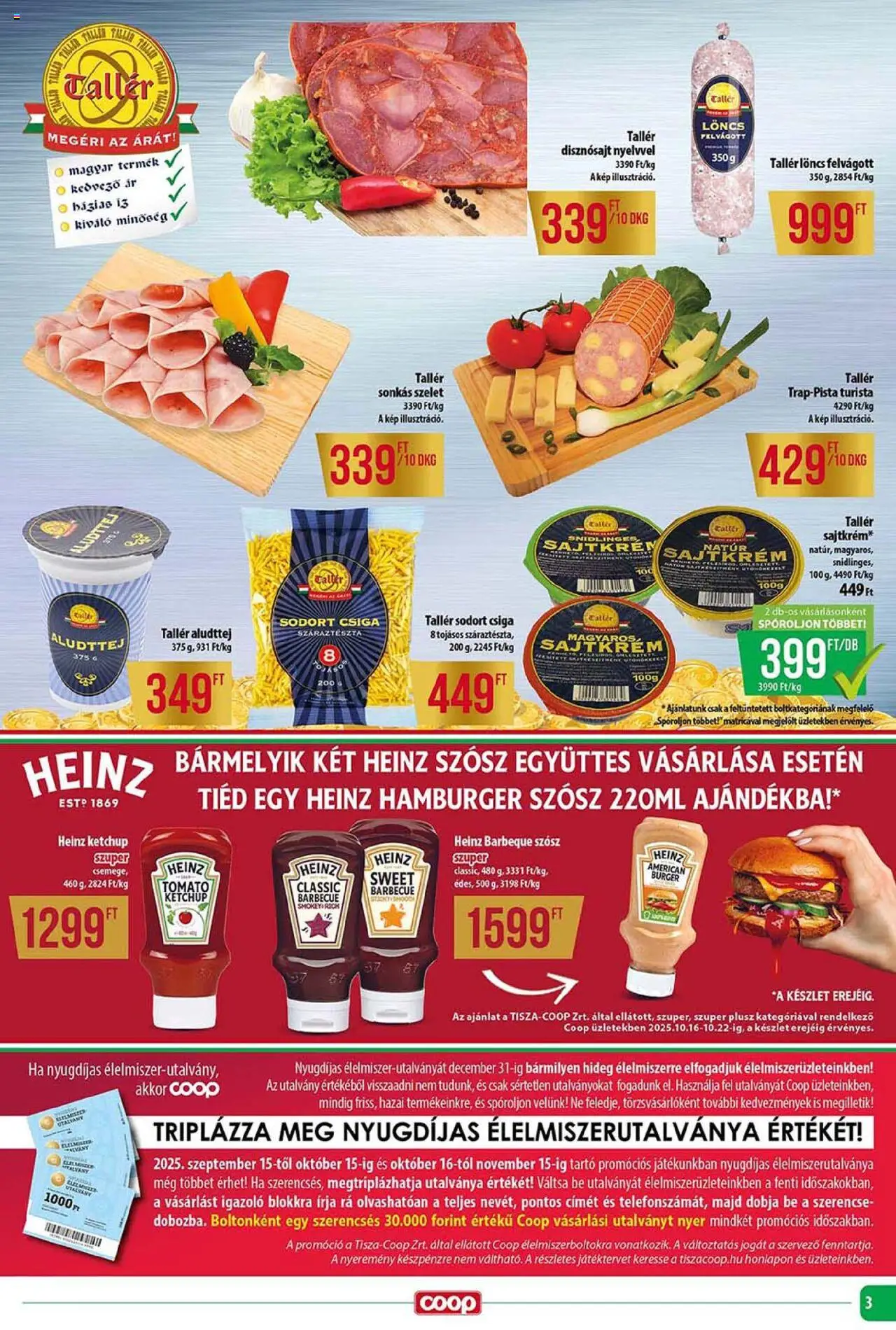 COOP akciós ujság - amely érvényes a következő dátumtól: 16.10.2025 | Oldal: 3 | Termékek: Hamburger, Löncs, Ketchup, Szósz