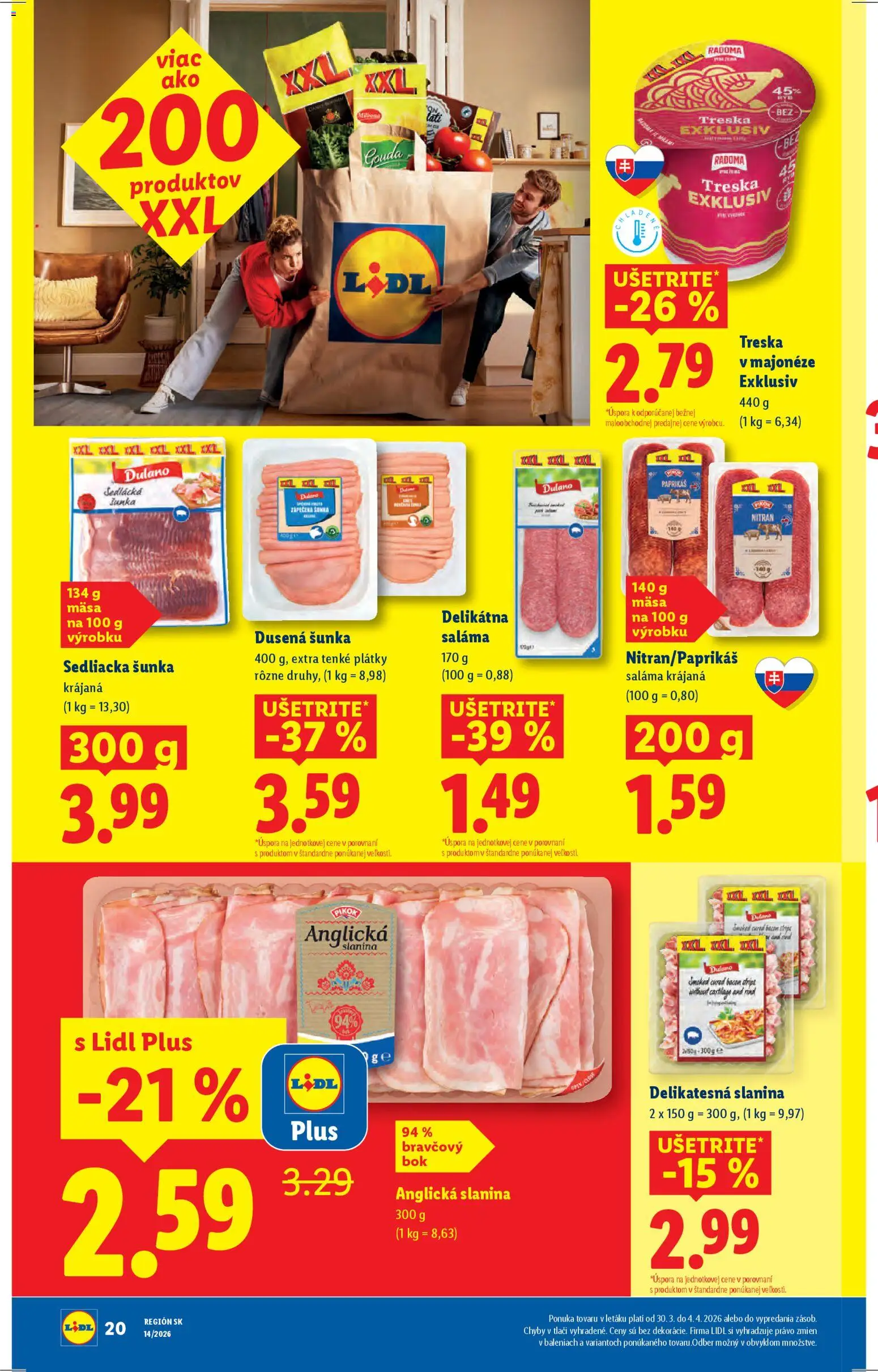 Nové Lidl akcie – leták je platný od 30.03.2026 | Strana: 24 | Produkty: Saláma, Šunka, Gouda, Treska