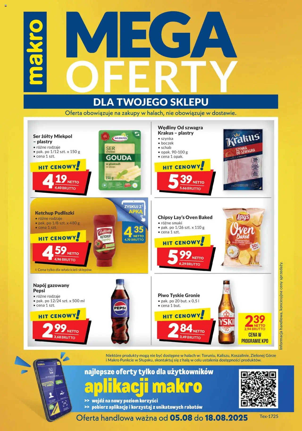 Makro Gazetka - Mega oferty dla Twojego Sklepu oferta z alkoholem od 05.08.2025 | Strona: 1 | Produkty: Chipsy, Ketchup pudliszki, Szynka, Boczek