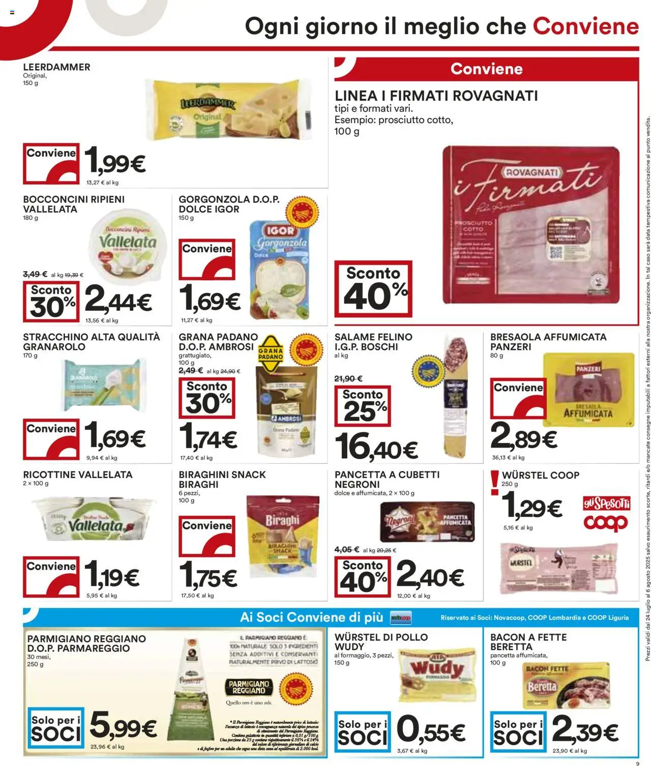 Volantino COOP del 24.07.2025 | Pagina: 9 | Prodotti: Pollo, Bresaola, Pancetta, Parmigiano reggiano