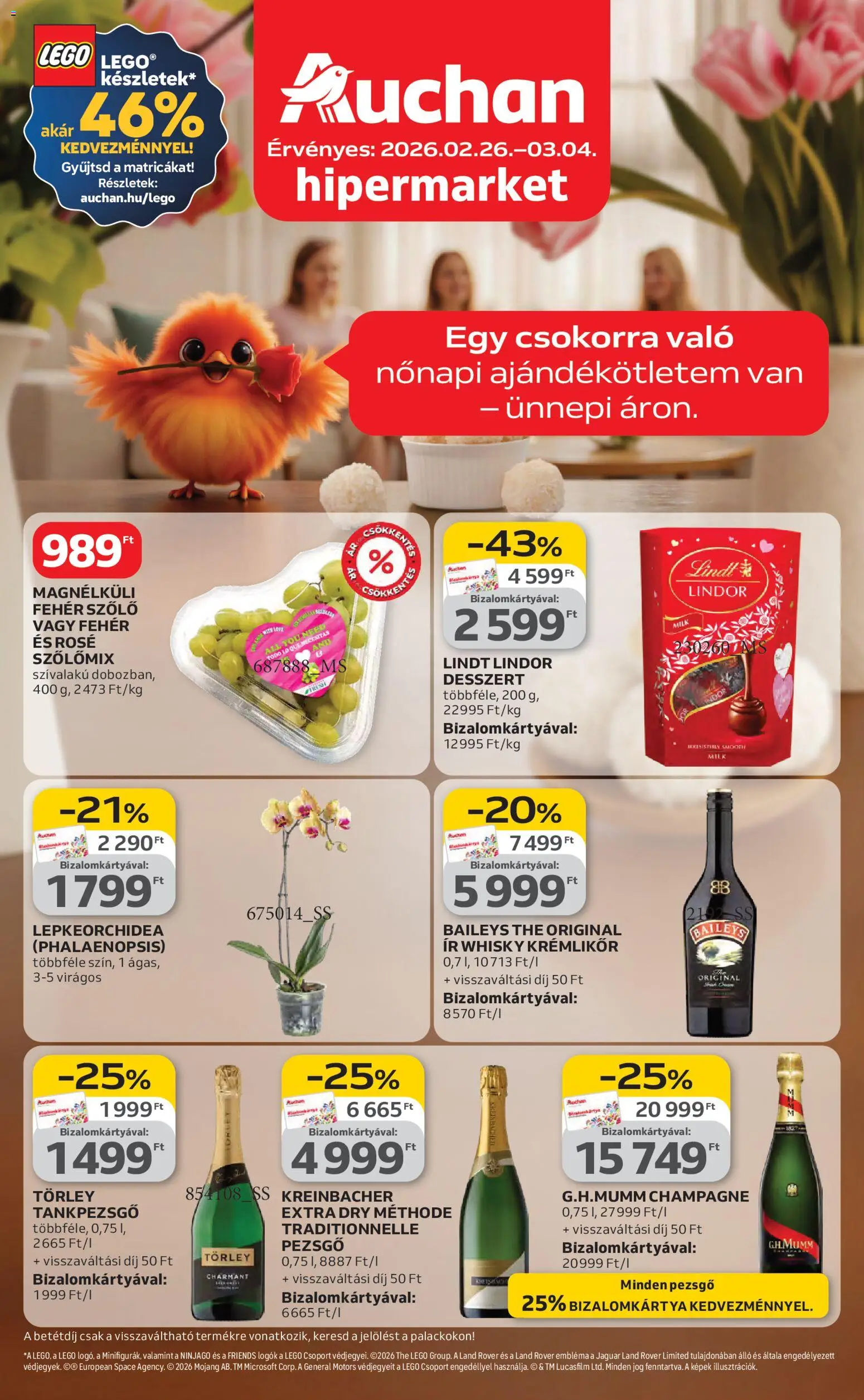 Auchan akciós ujság - amely érvényes a következő dátumtól: 26.02.2026 | Oldal: 1 | Termékek: Szőlő, Krémlikőr, Pezsgő, Whisky