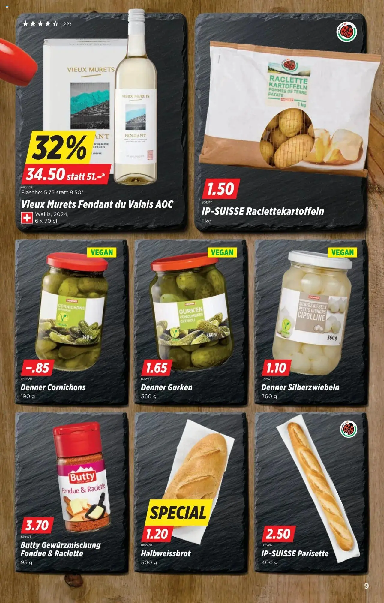 Denner Aktionen – gültig ab 07.10.2025 | Seite: 9 | Produkte: Baguette, Kartoffeln, Gurken, Fondue