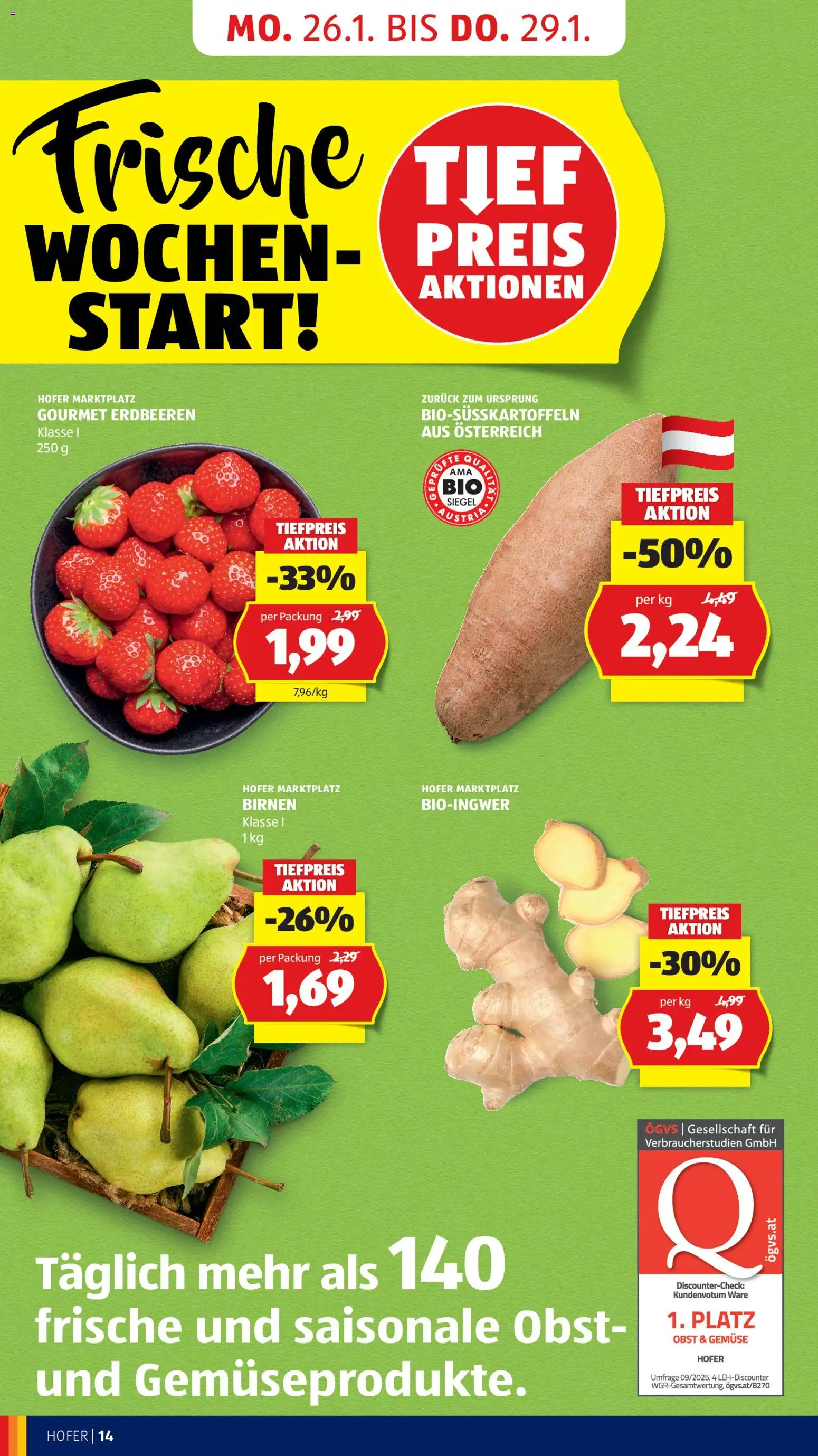 Hofer Flugblatt gültig ab 23.01.2026 | Seite: 16 | Produkte: Erdbeeren, Gemüse, Obst