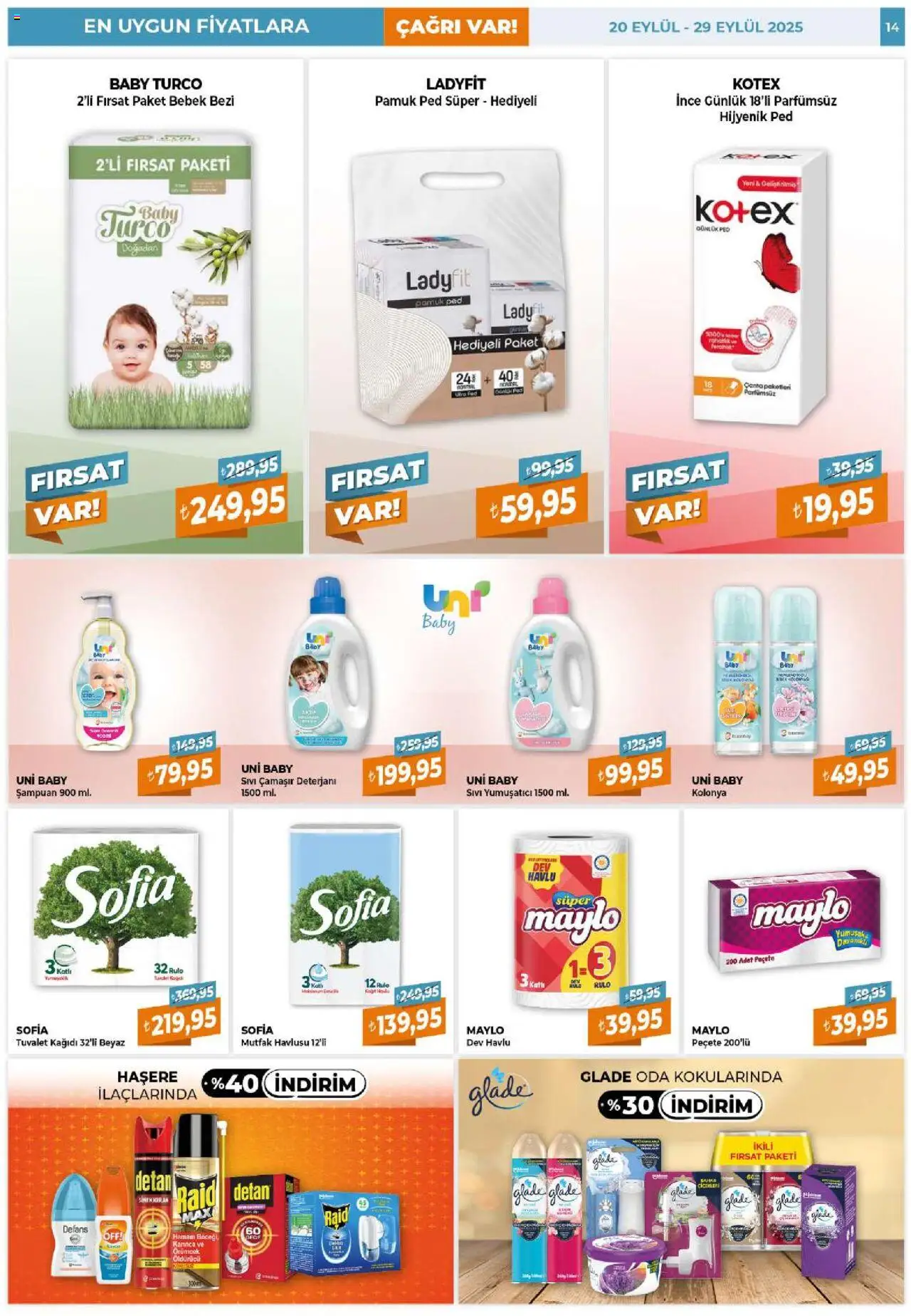 Çağrı Market Katalog - 20.09.2025 tarihinden itibaren geçerlidir | Sayfa: 14 | Ürünler: Hijyenik ped, Tuvalet, Şampuan, Çamaşır deterjanı