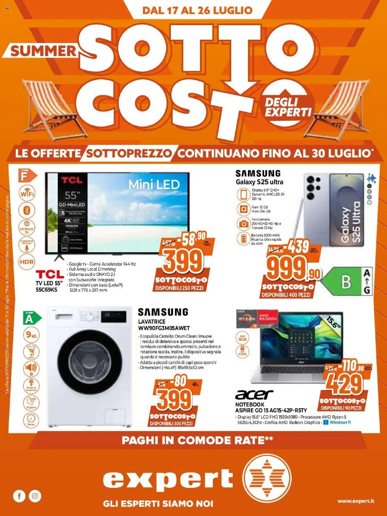 Volantino Expert del 17.07.2025 | Pagina: 1 | Prodotti: Lavatrice, TV, Batteria, Samsung
