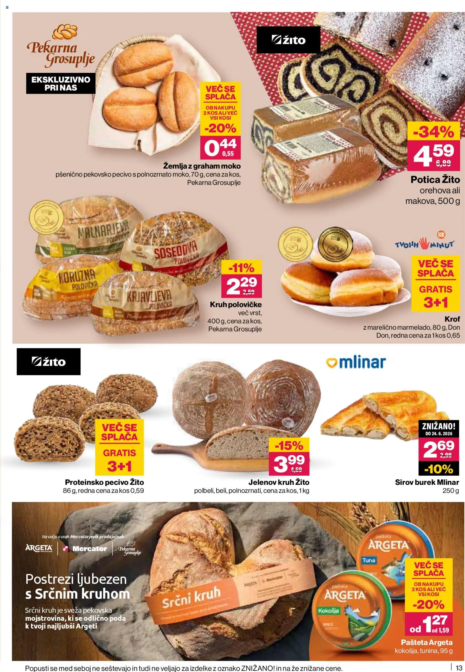 Novi Mercator katalog ponudbe – veljaven od 19.03.2026 | Stran: 13 | Izdelki: Žemlja, Pekarna, Tuna, Kos