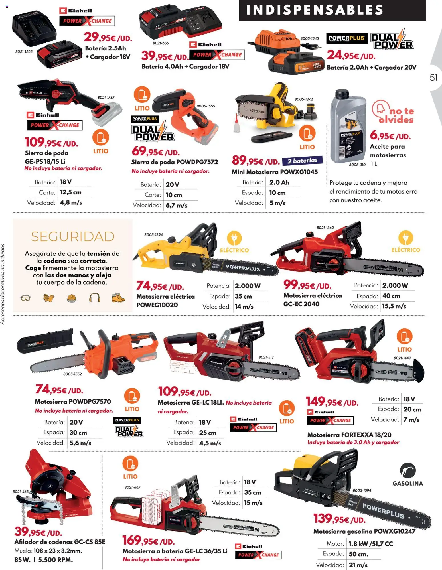 BricoCentro folleto │ válido desde el 23.03.2026 | Página: 51 | Productos: Motosierra, Aceite, Té, Batería