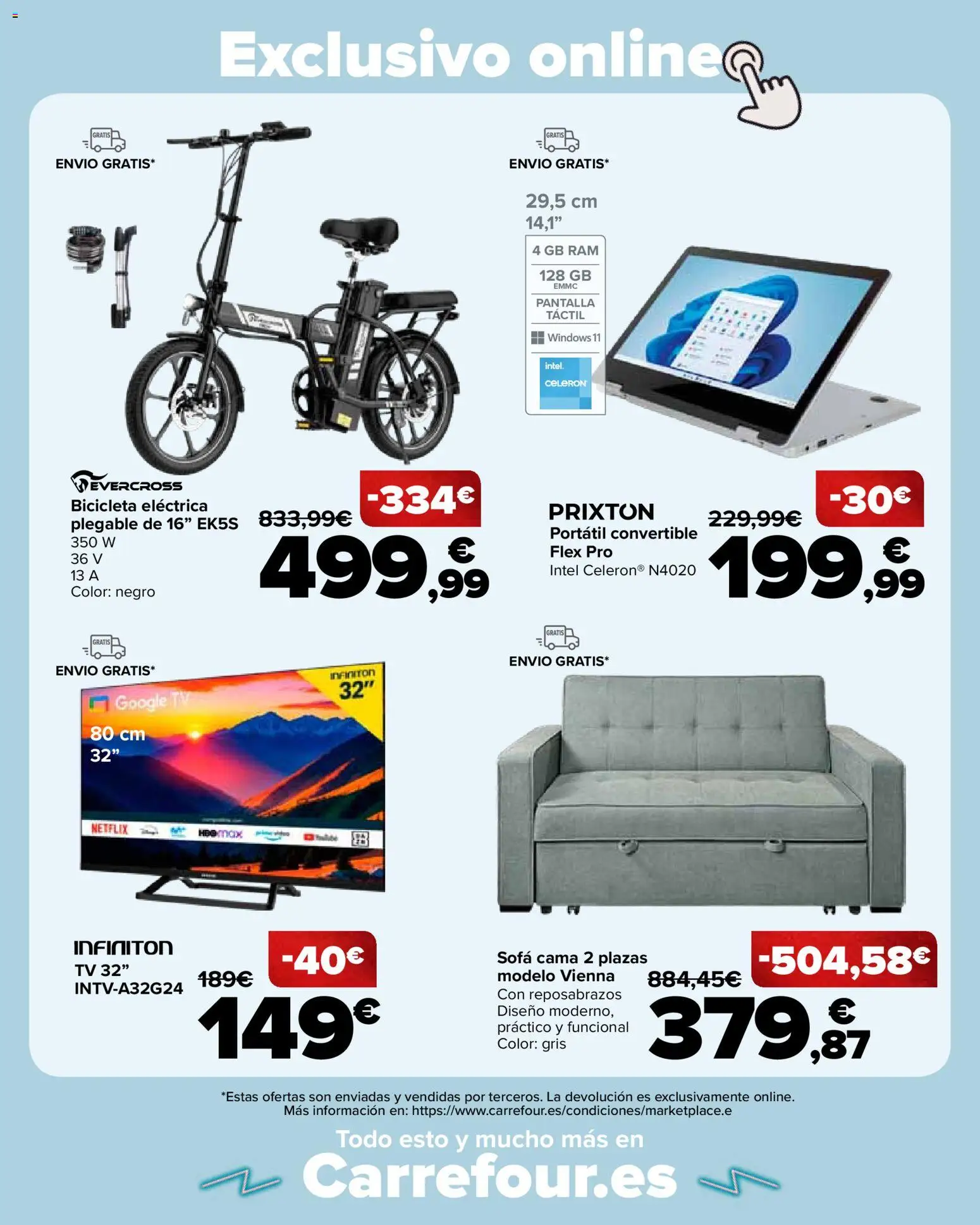Carrefour Semana santa │ válido desde el 11.03.2026 | Página: 29 | Productos: Bicicleta eléctrica, Sofá cama, Cama, Sofá