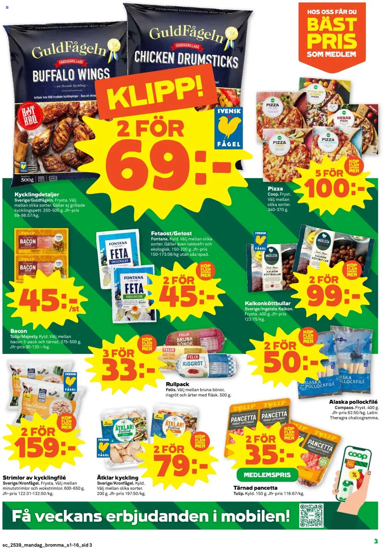 Stora Coop reklamblad aktuell från 22.09.2025 | Sida: 3 | Produkter: Kycklingfile, Galler, Kalkon, Bönor