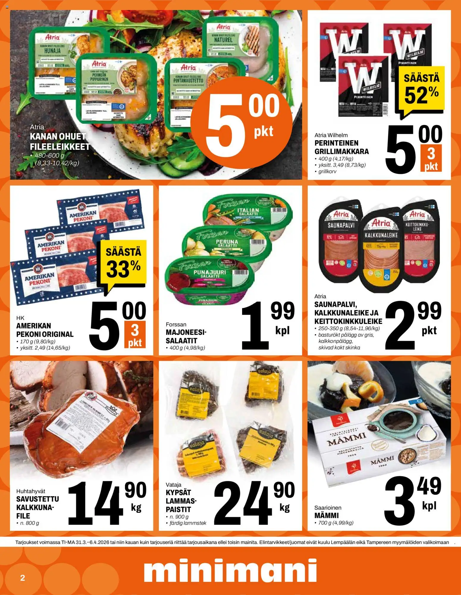 Minimani Tarjoukset - Jyväskylä – voimassa 31.03.2026 alkaen | Sivu: 2 | Tuotteet: Majoneesi, Pekoni, Salaatti, Hunaja