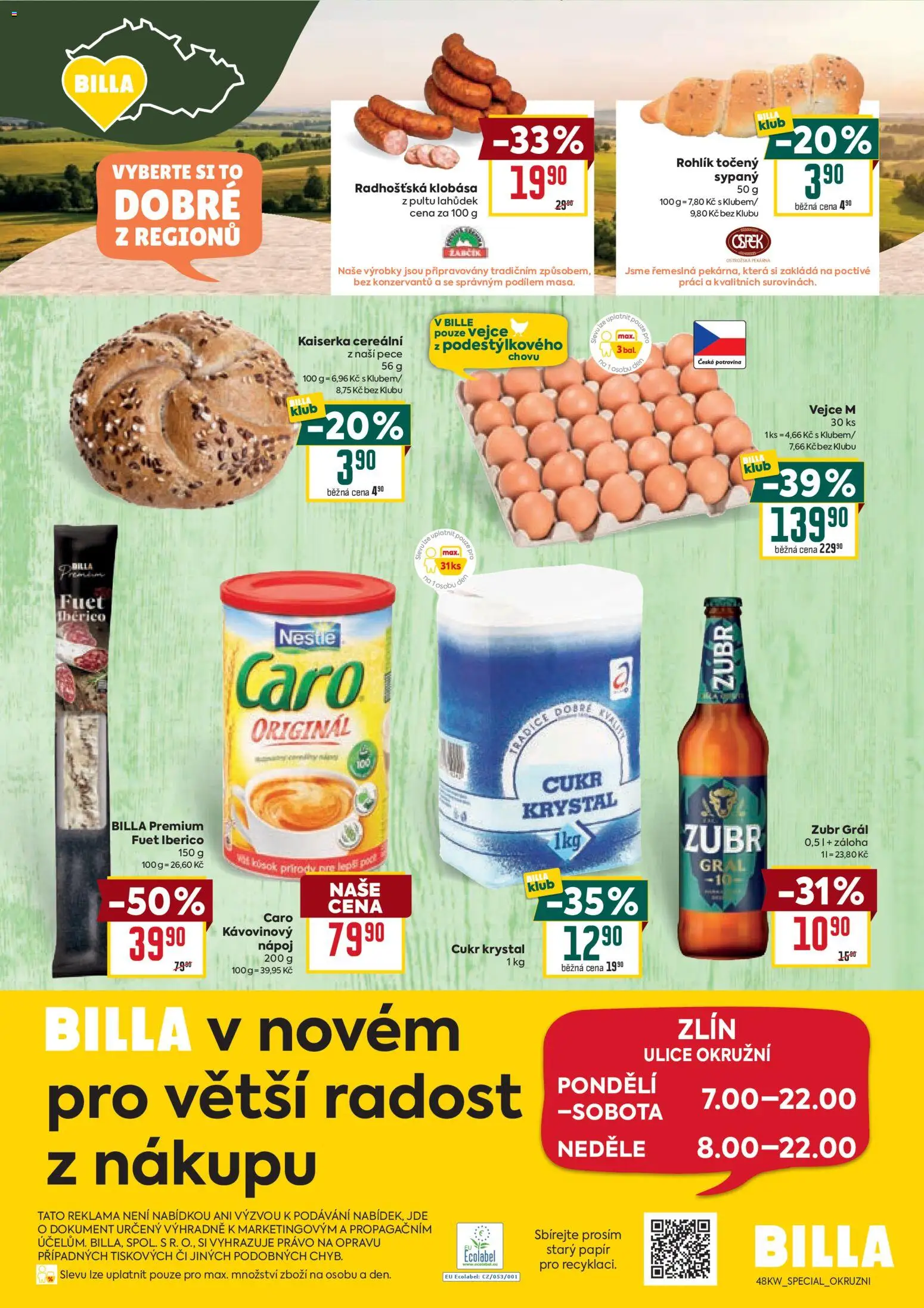 Billa leták - Speciál: Zlín od 03.12.2025 | Strana: 2 | Produkty: Vejce, Zubr, Caro, Cukr krystal