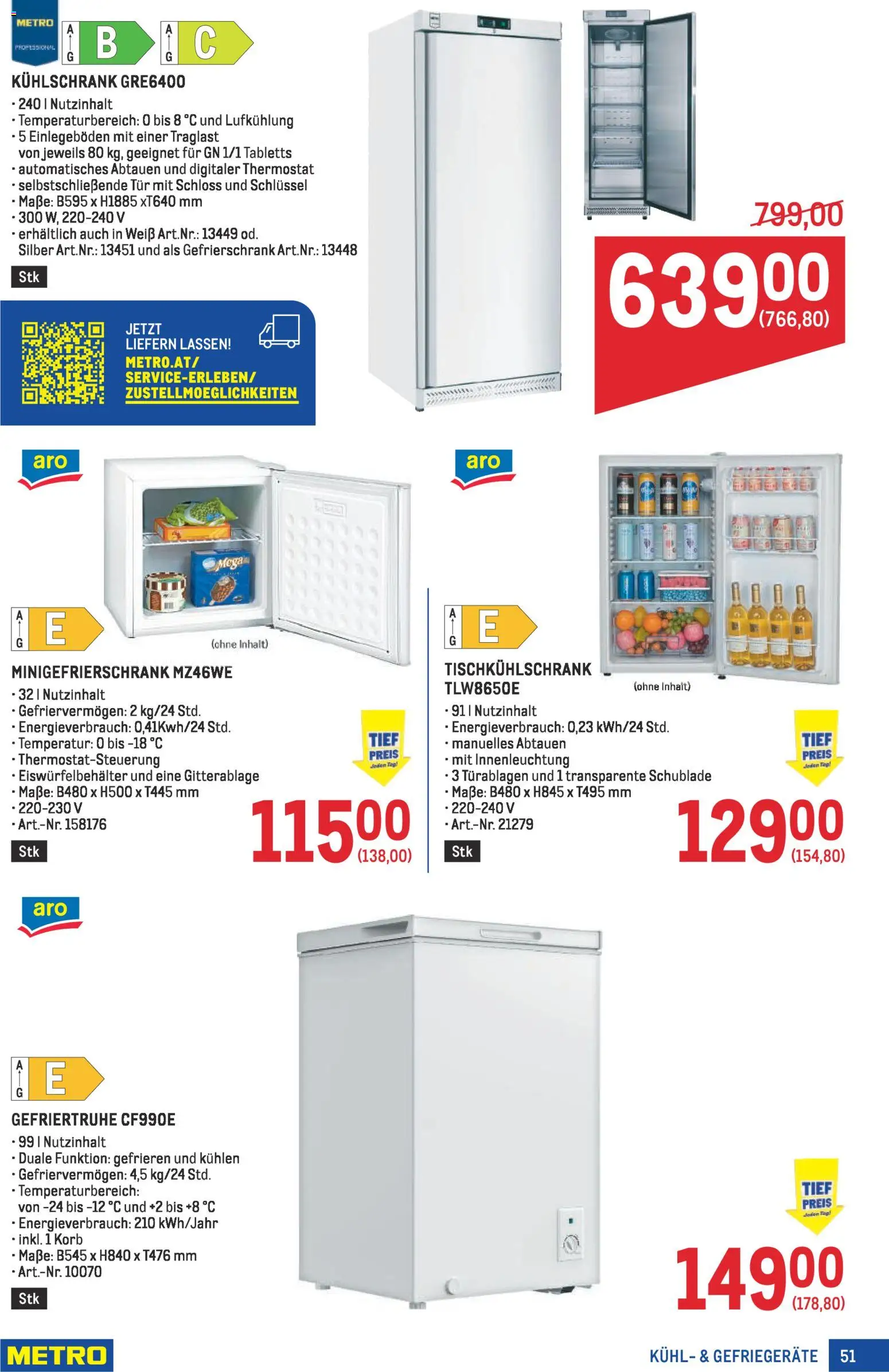 Metro Profi gültig ab 08.01.2026 | Seite: 51 | Produkte: Kühlschrank, Gefrierschrank, Korb