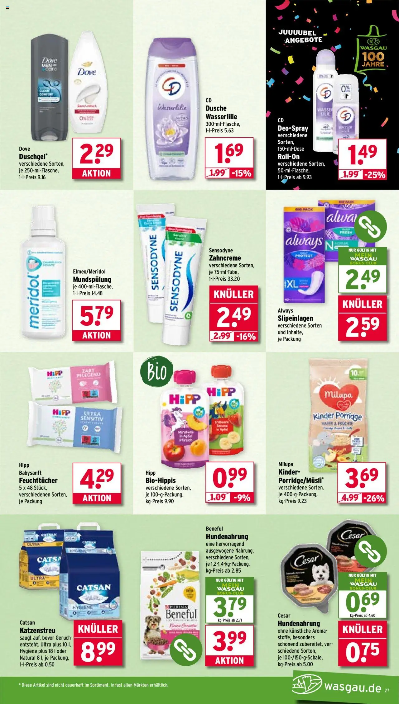 Wasgau Prospekt 	 - gültig ab dem 11.08.2025 | Seite: 27 | Produkte: Catsan, Dusche, Wasser, Pfirsich