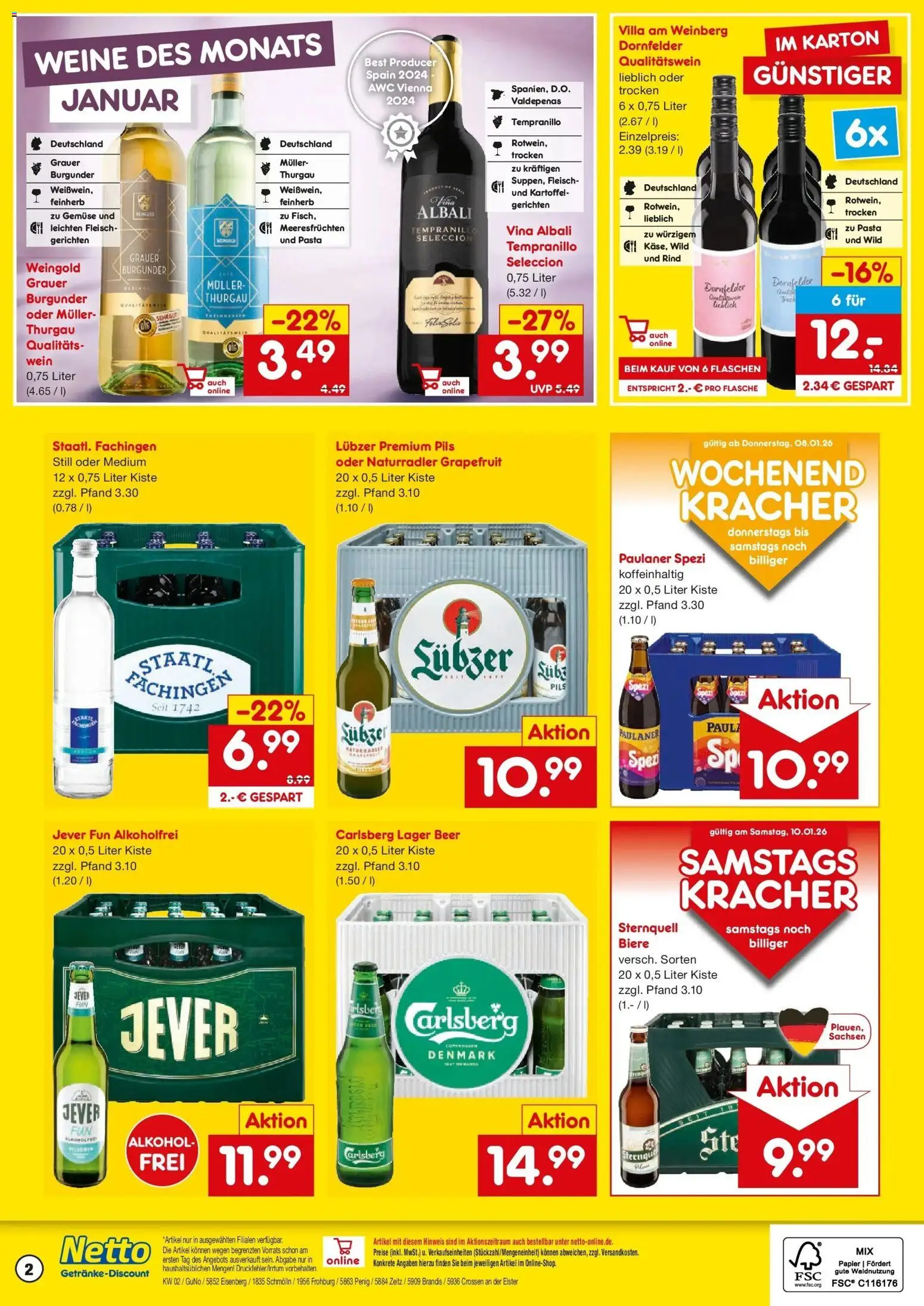 Netto Marken-Discount prospekt Zeitz	 – gültig ab 05.01.2026 | Seite: 2 | Produkte: Paulaner spezi, Pils, Gemüse, Wein