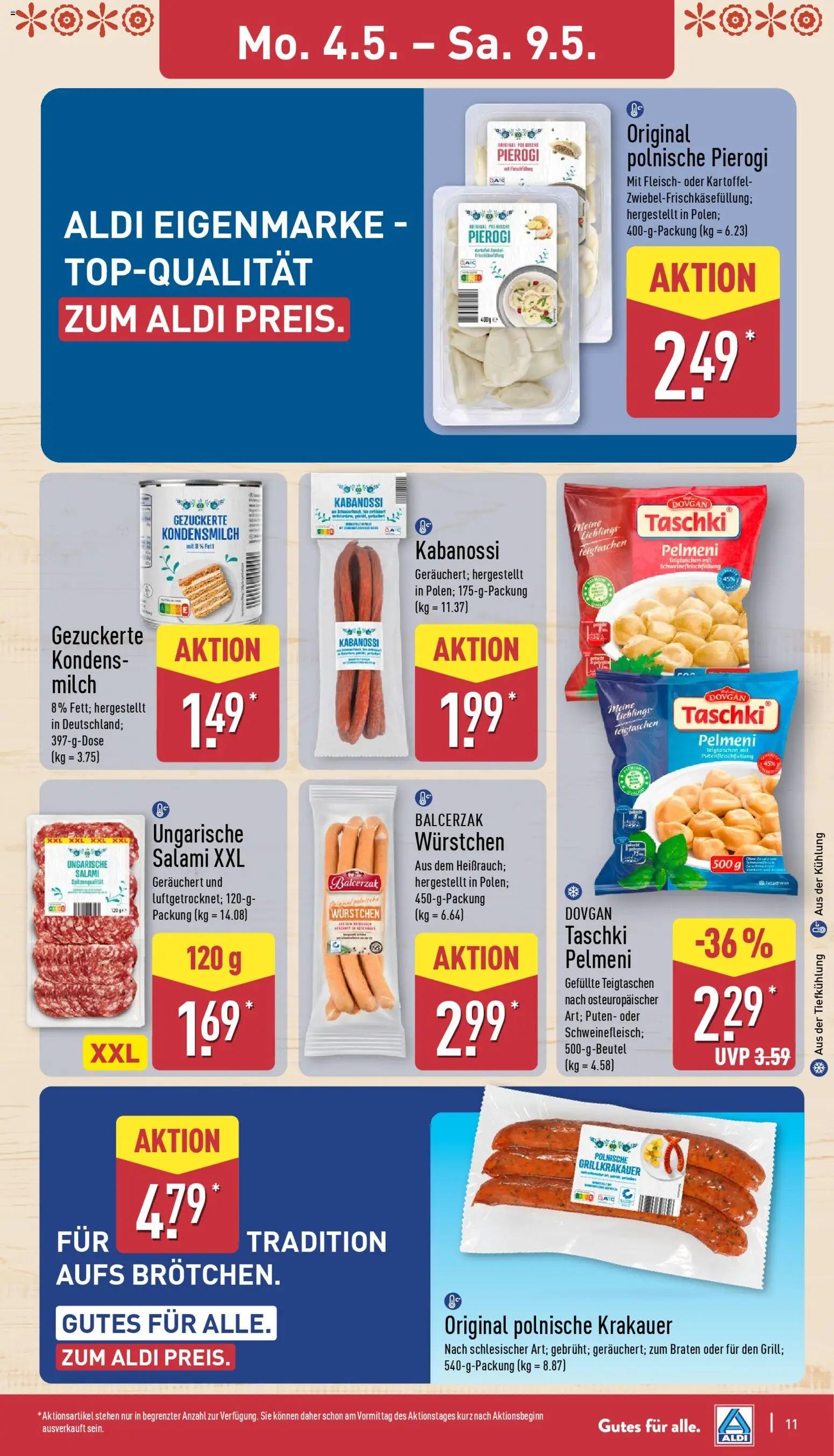 Aldi Prospekt 	 – gültig ab 04.05.2026 | Seite: 11 | Produkte: Milch, Salami, Fleisch