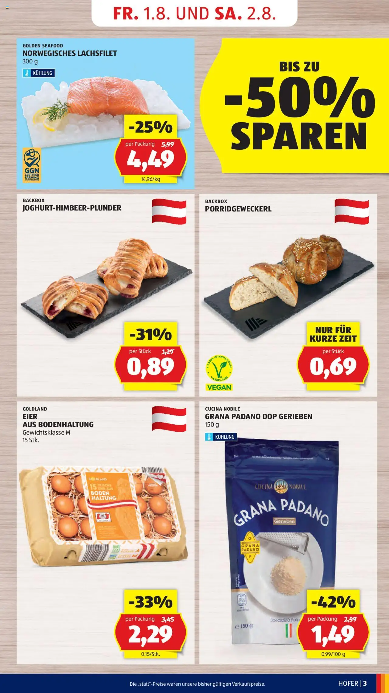 Hofer AT akciós ujság - amely érvényes a következő dátumtól: 01.08.2025 | Oldal: 5 | Termékek: Grana padano, Vegán