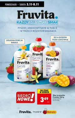 Pogląd oferty "Fruvita. SKYR, Jogurt typu islandzkiego w trzech różnych smakach: wanilia, truskawka, mango marakuja. 150 g" - ważna od 03.11.2025 | Strona: 39 | Produkty: Mango, Mleko, Jogurt, Skyr